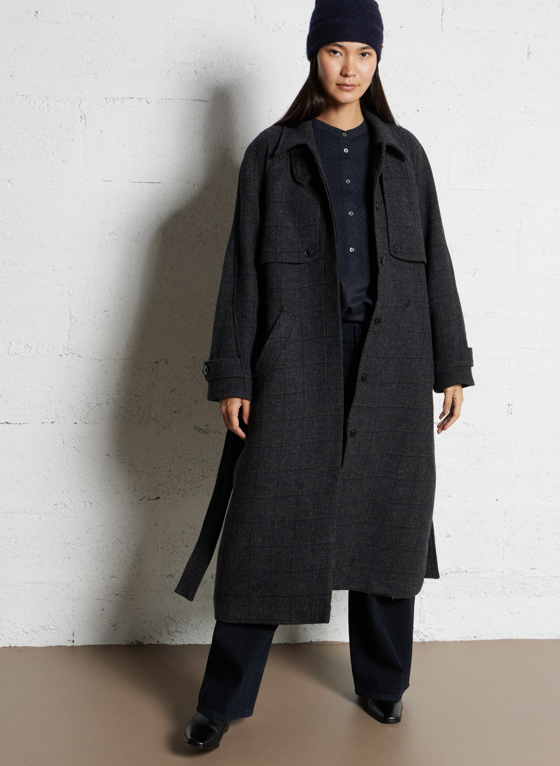 High-neck wool coat BELLEPIECE Black