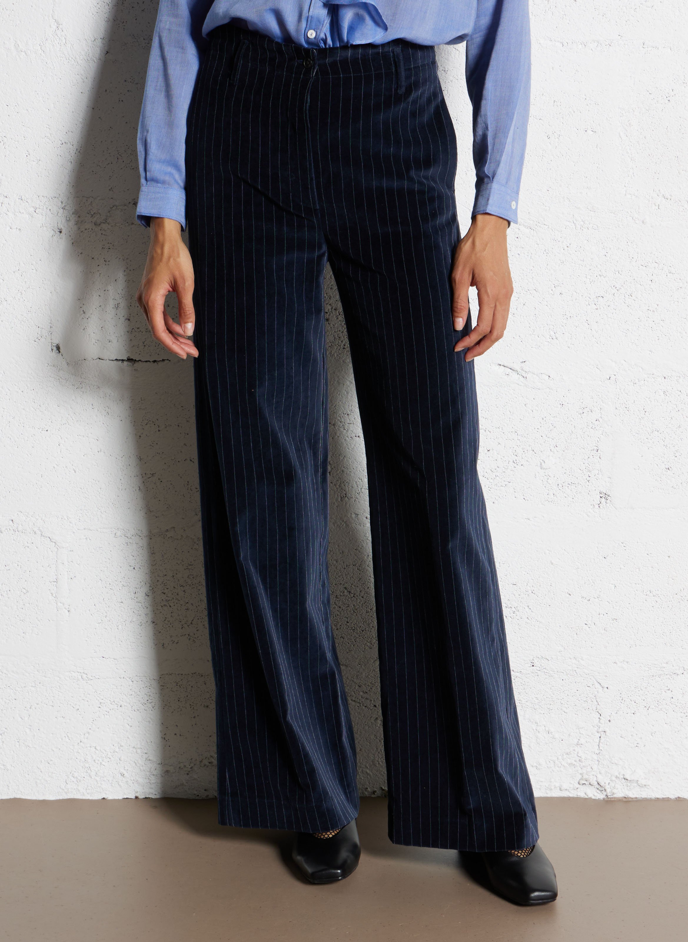 Pantalon large rayé en coton DIEGA Bleu