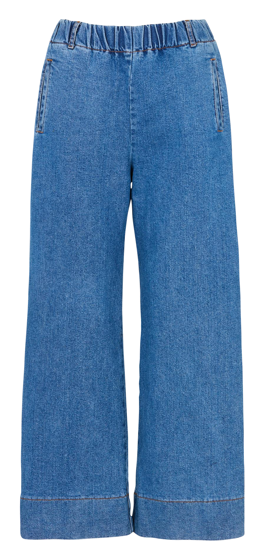 Jean large en denim de coton mélangé Bleu