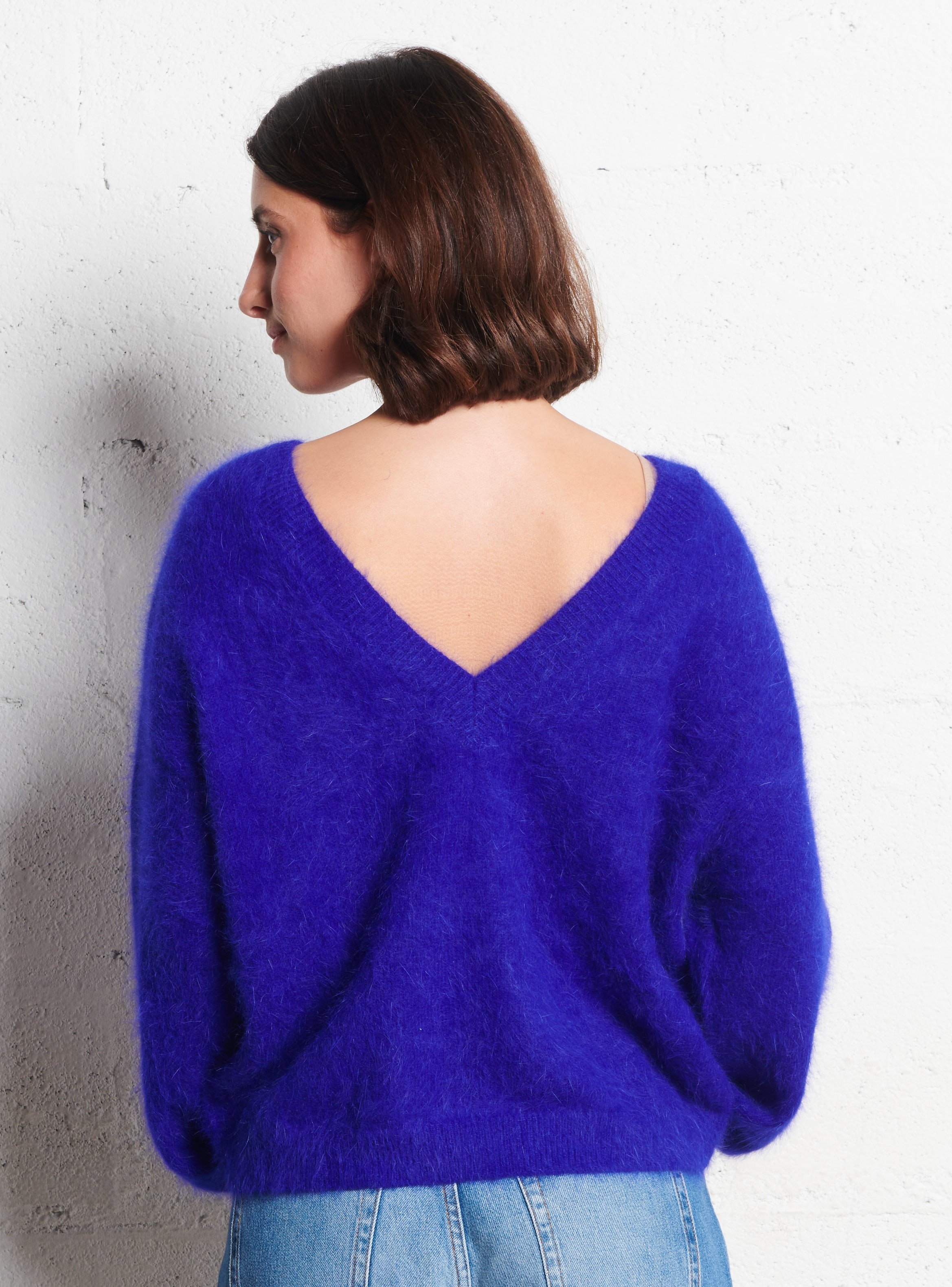 Pull devant dos ample en laine mélangée BELLEROSE Bleu