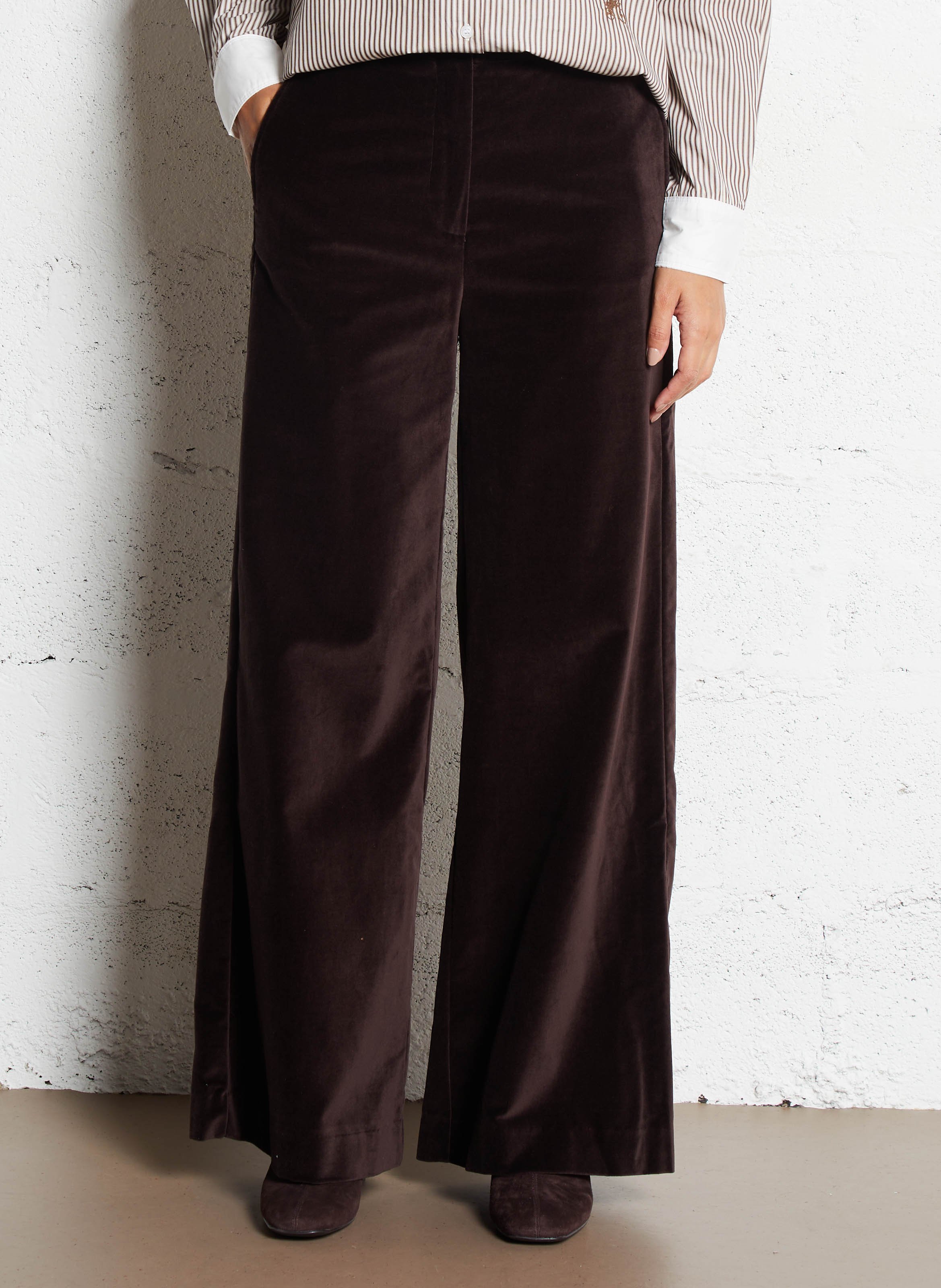 Smooth plain velvet pants DES PETITS HAUTS Brown