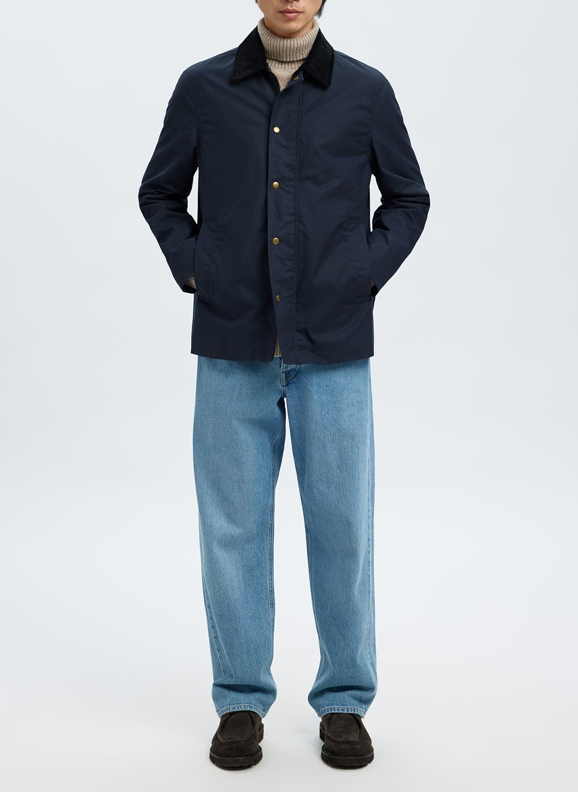 Straight cotton coat with classic collar SELECTED Blue