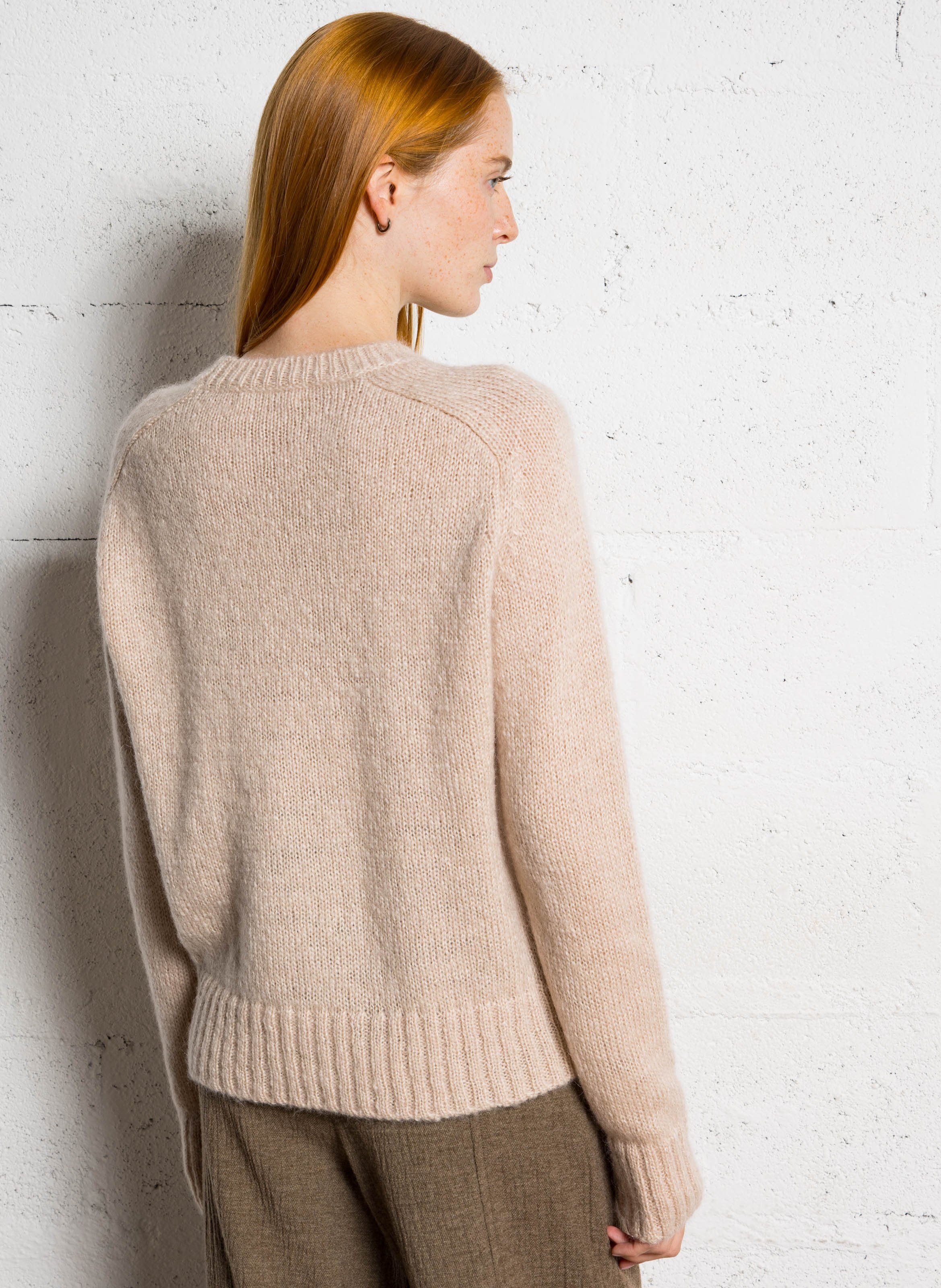 Pull droit col rond en mohair et soie MASSCOB Rose