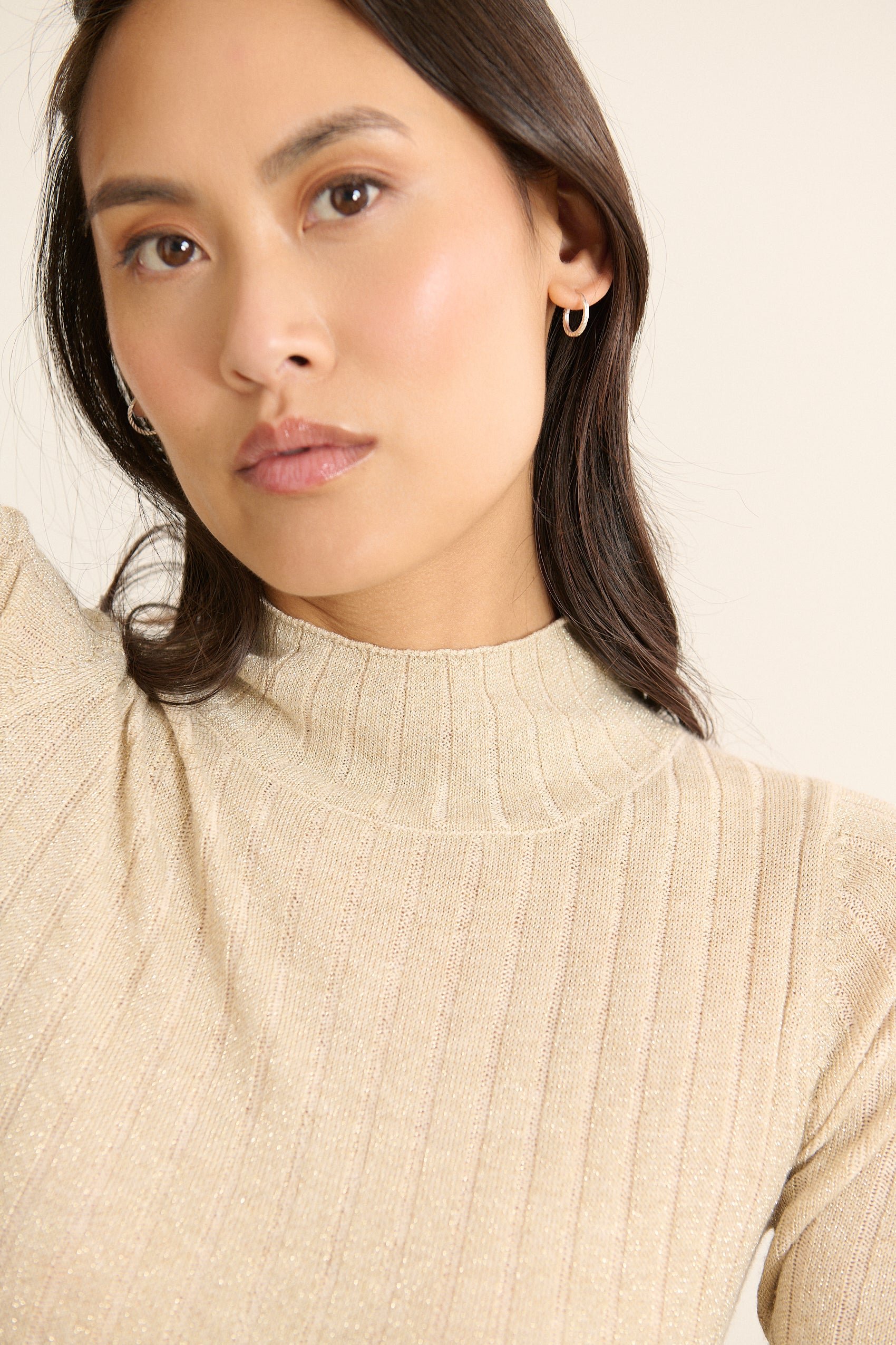 High-neck lurex sweater GARANCE PARIS Beige