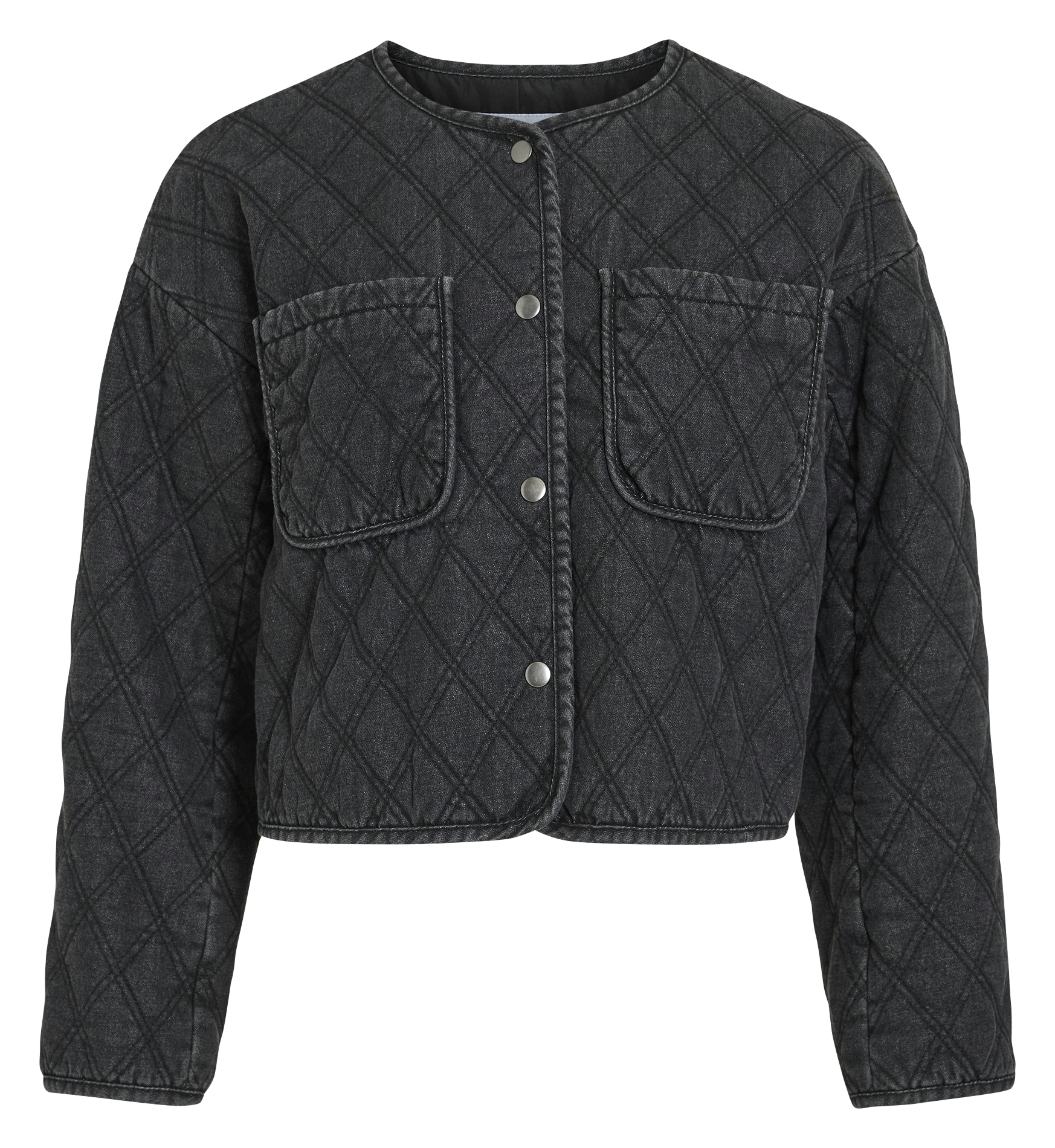 Straight round-neck quilted cotton jacket VILA Grey