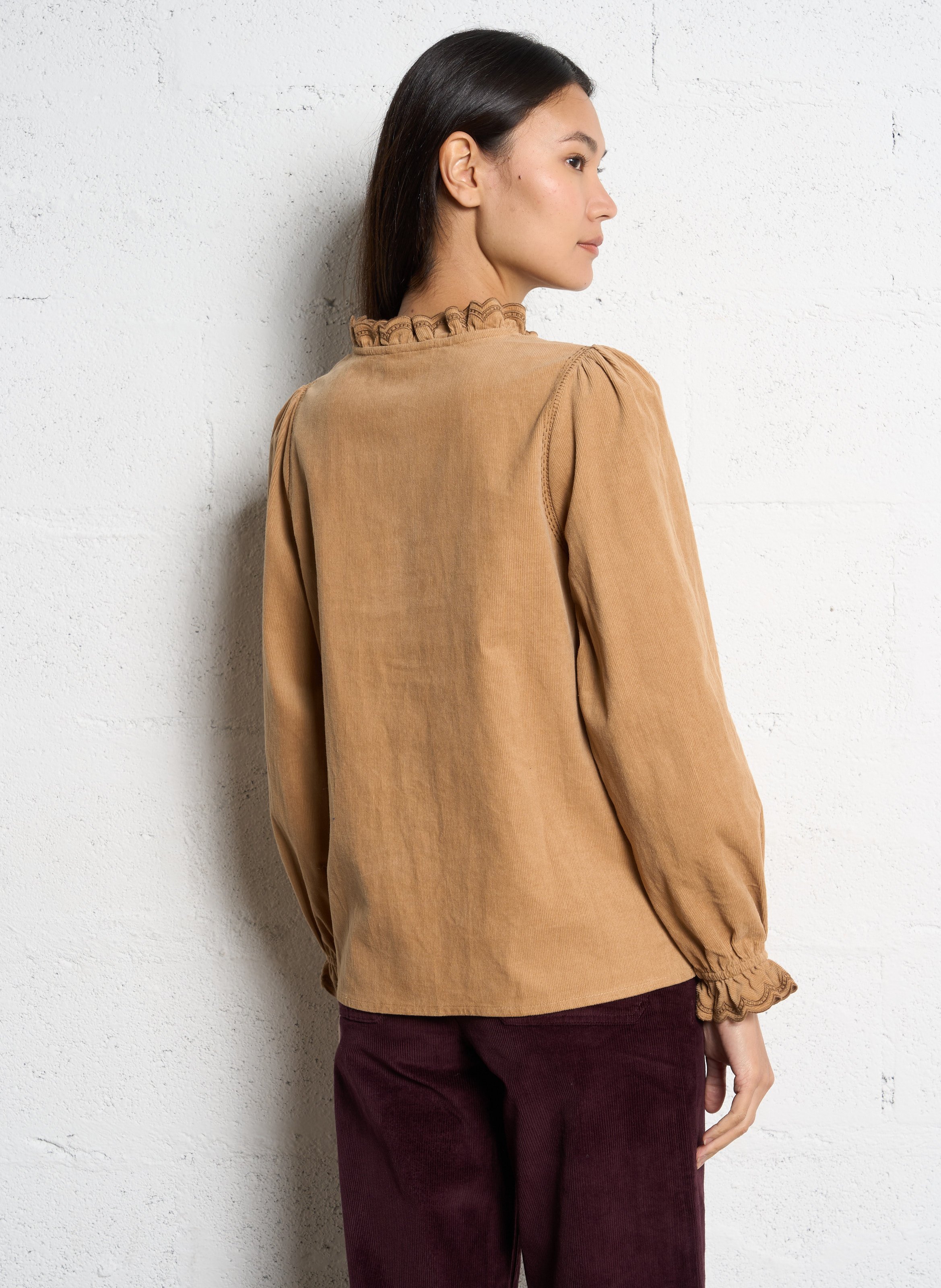 Straight cotton round-neck blouse LA PETITE ETOILE Beige