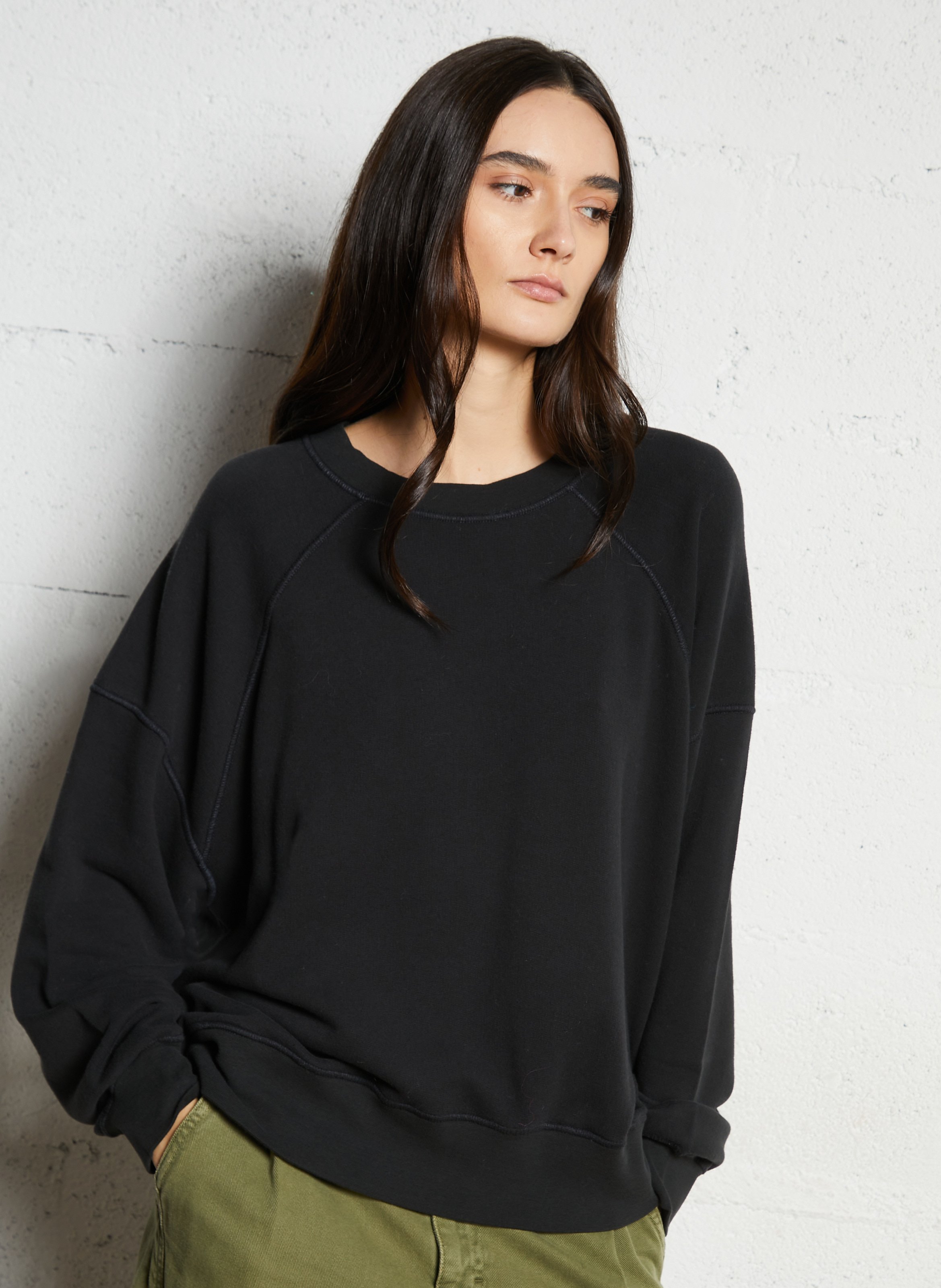 Oversize-Sweatshirt aus Baumwoll-Mix mit Rundhalsausschnitt AMERICAN VINTAGE Schwarz