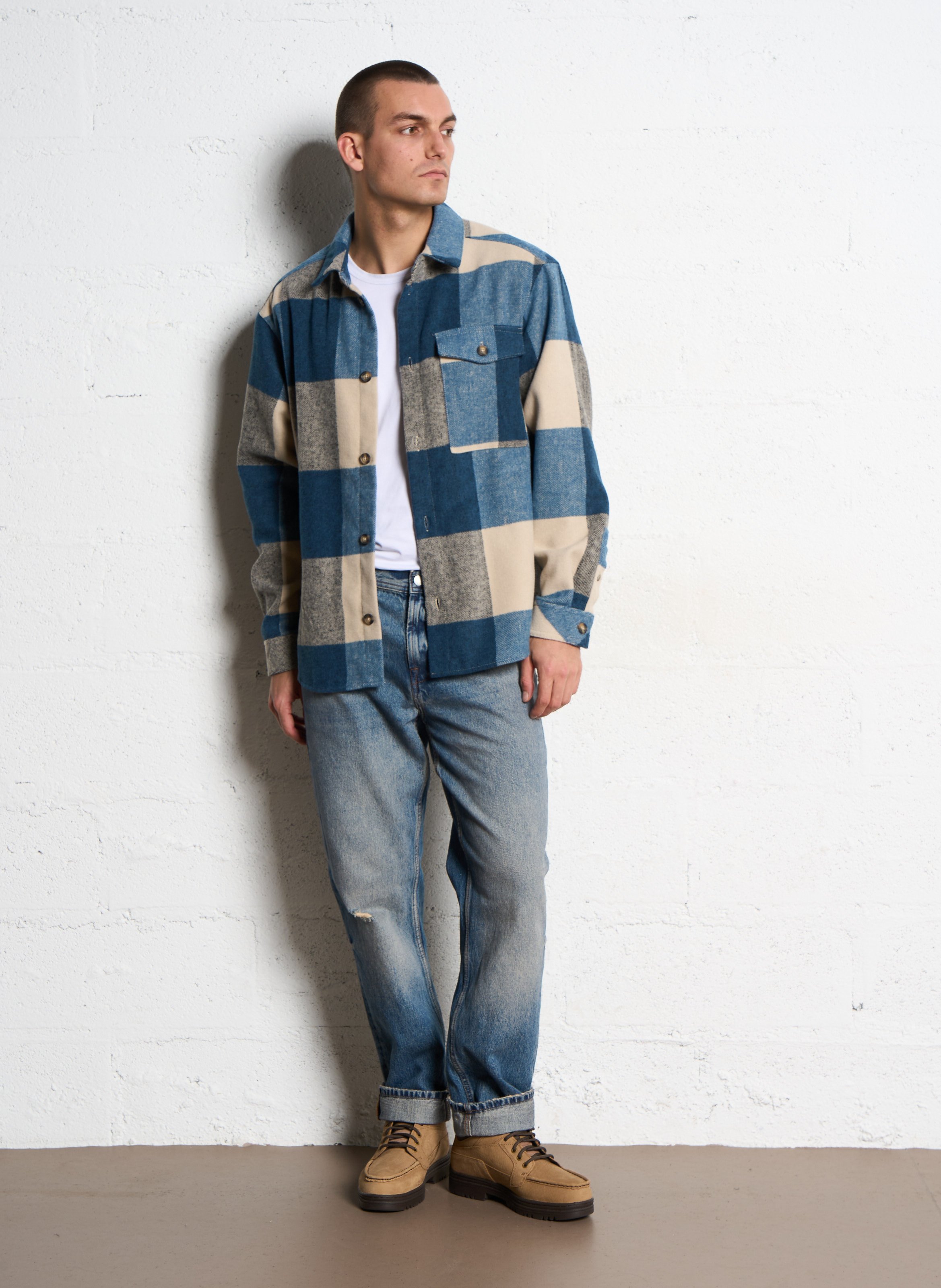 Checked overshirt SOLID Blue