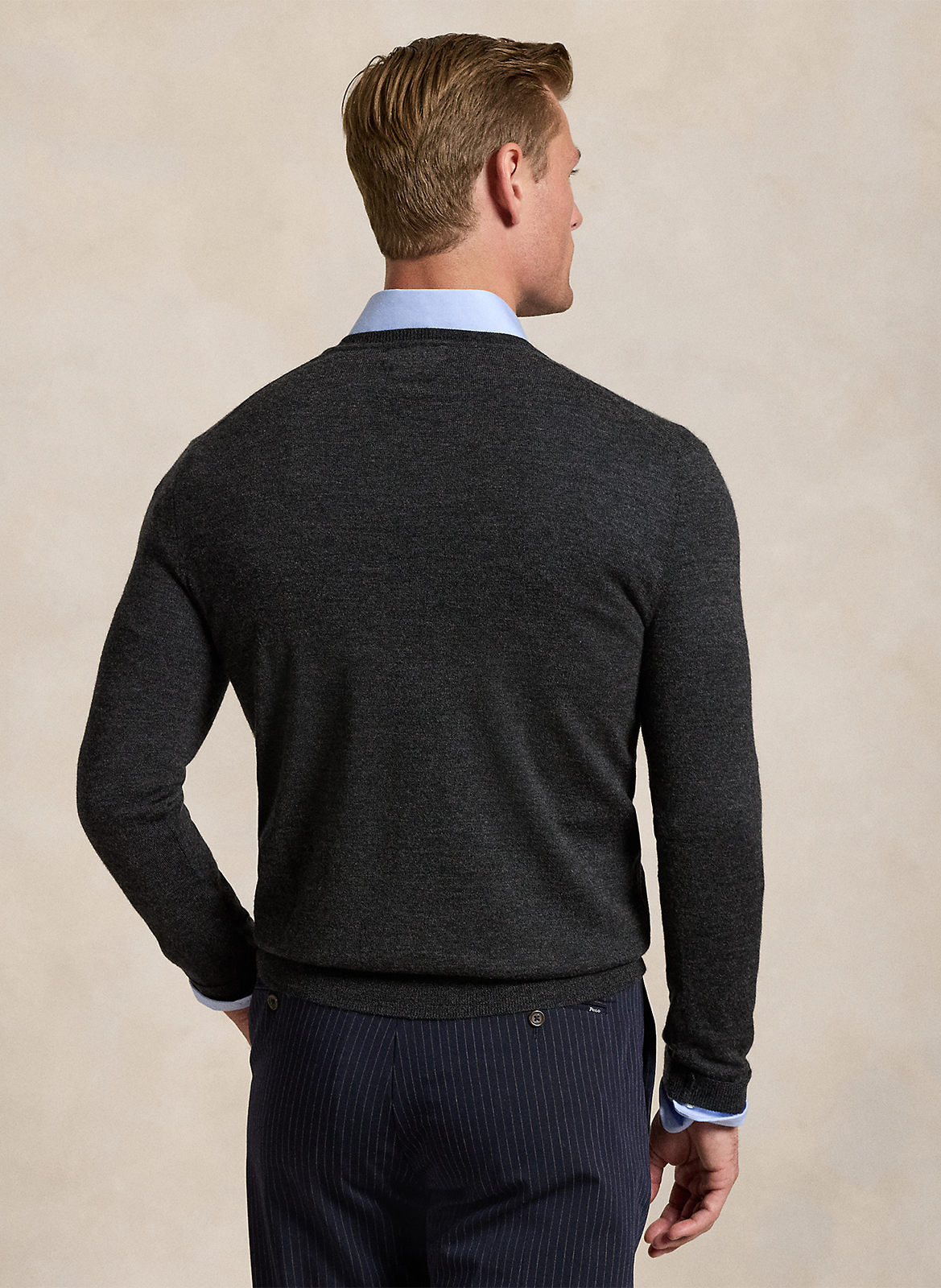 Pull col V en laine POLO RALPH LAUREN Gris