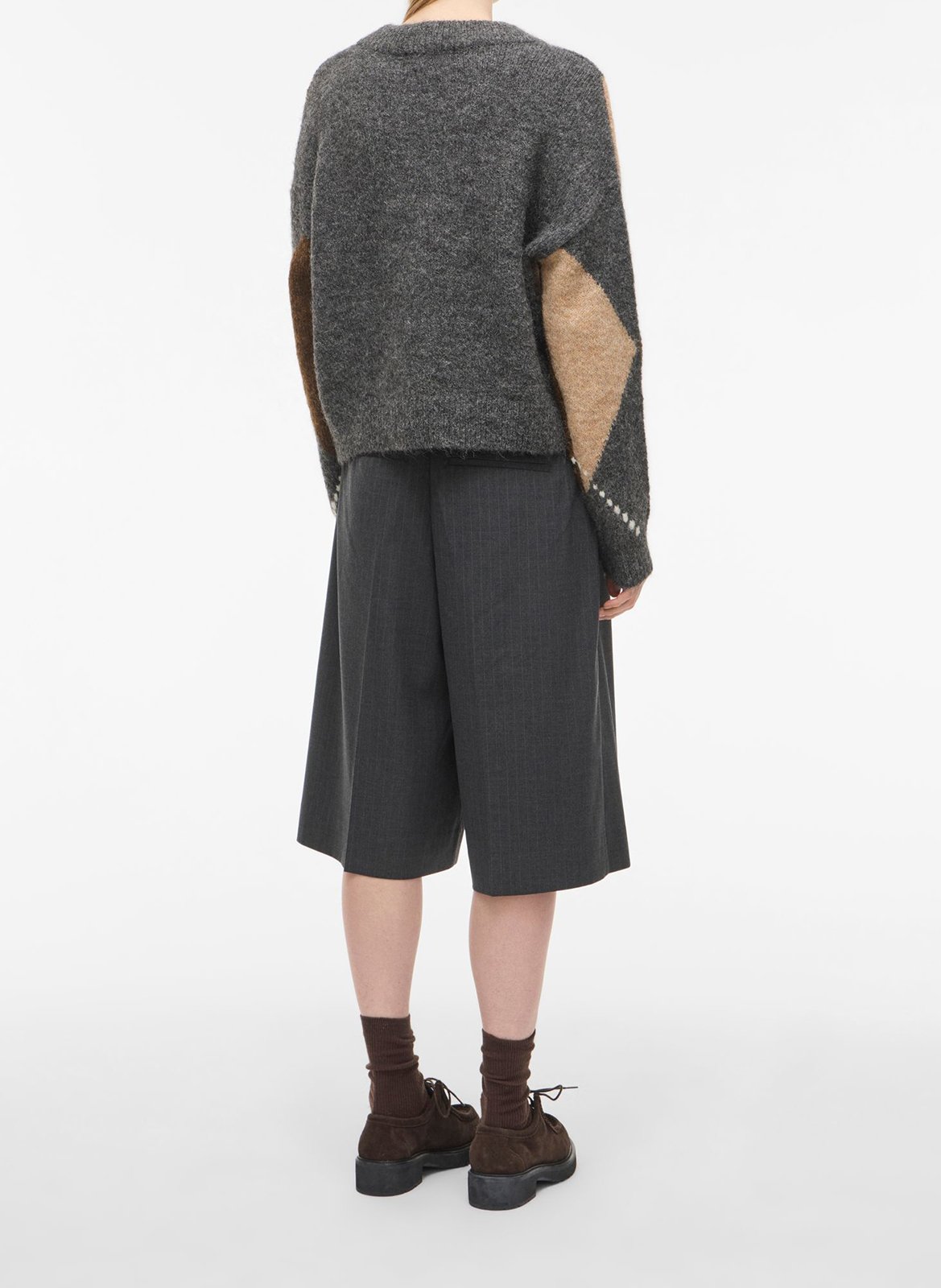 Bermuda large à fines rayures ROUGE EDIT Gris