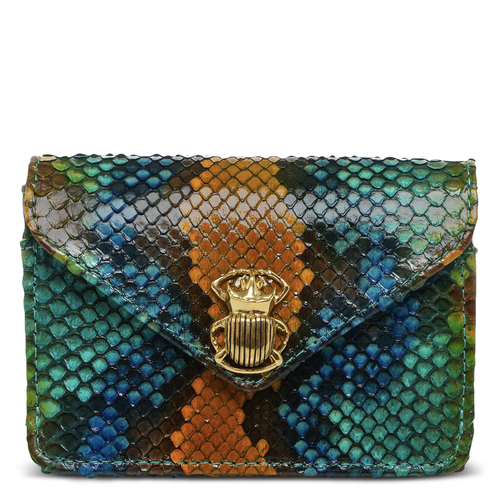 Pochette en cuir python mélangé CLARIS VIROT Vert