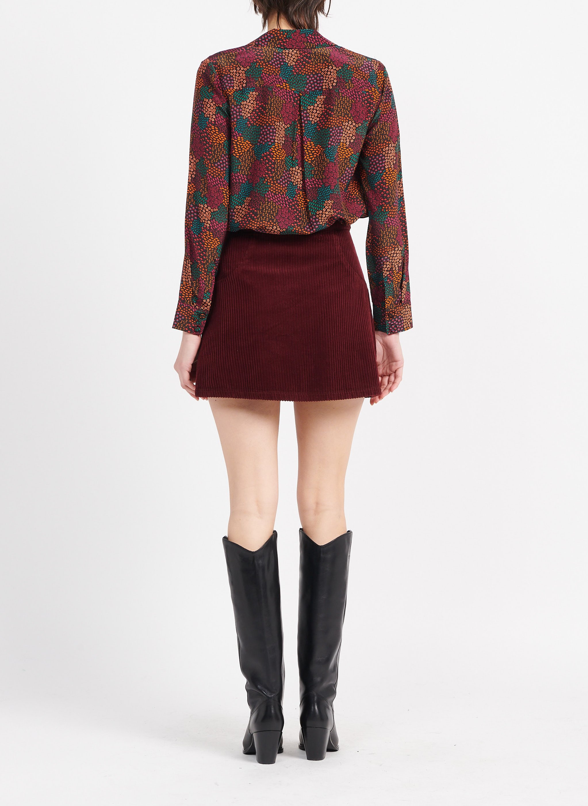 Chemise imprimée en soie SOI PARIS Marron