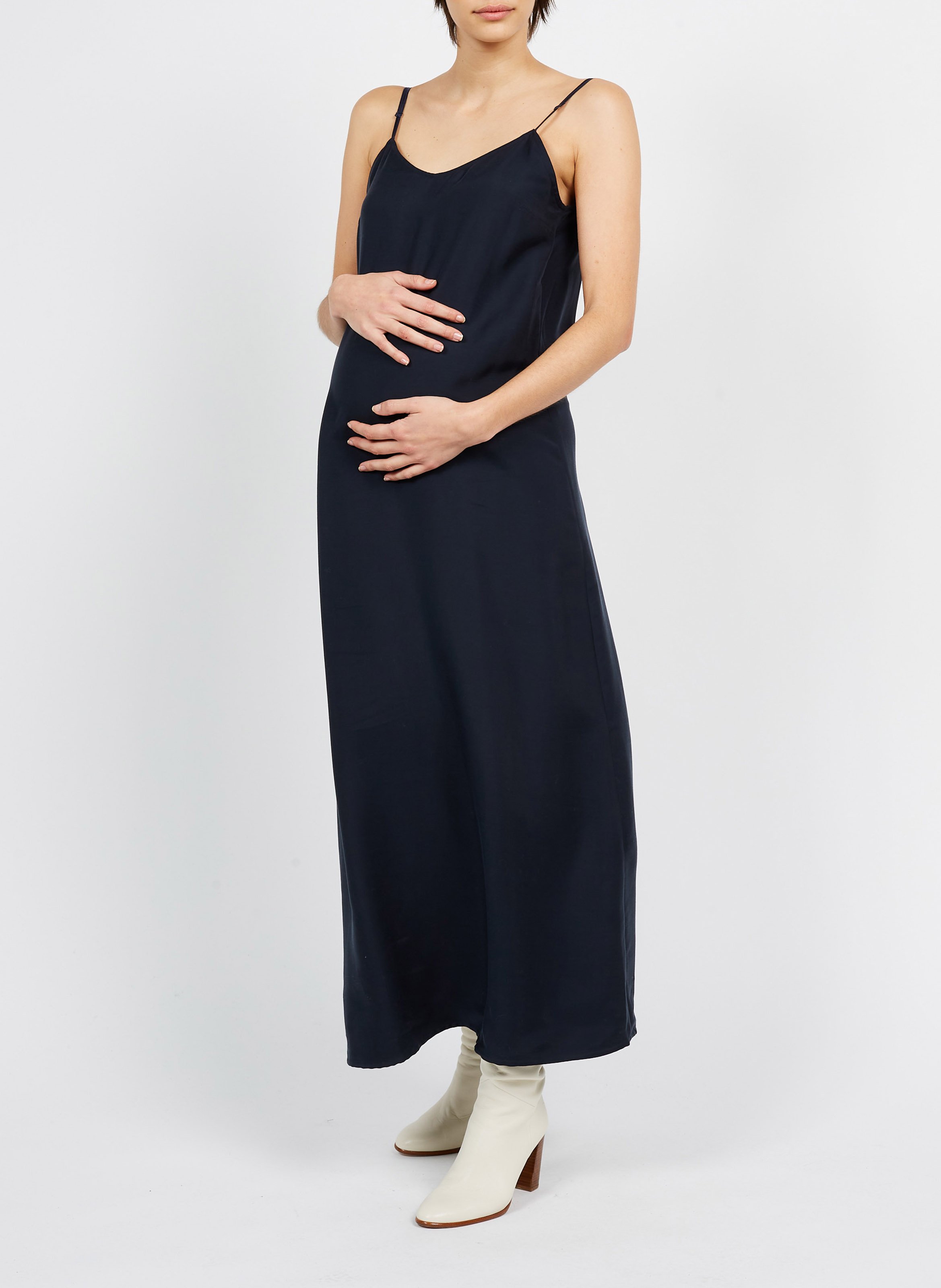 Robe longue col encolure en v  Bleu