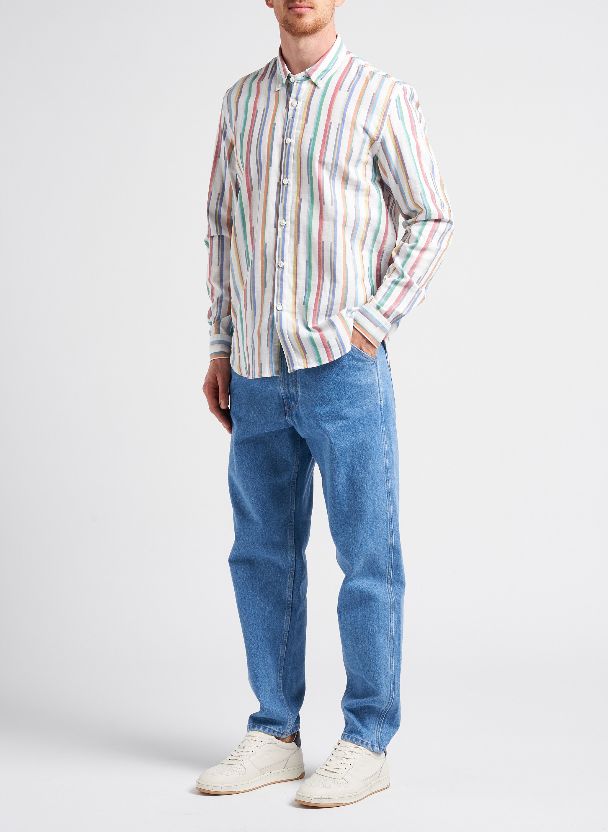 Regular-fit, gestreept katoenen overhemd met Amerikaanse kraag HOMECORE Gestreepte