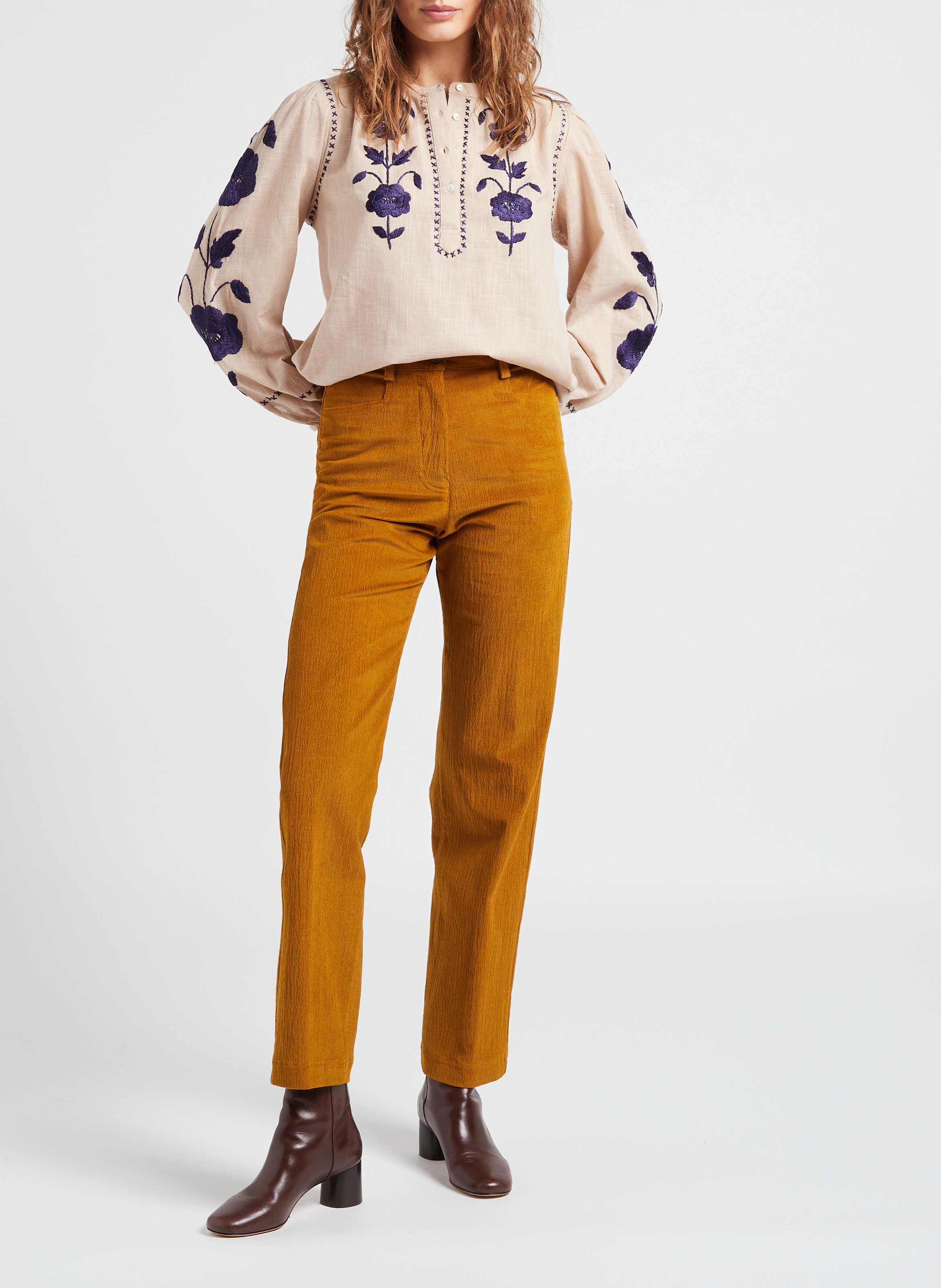 Pinstripe cotton-blend straight pants MOMONI Beige