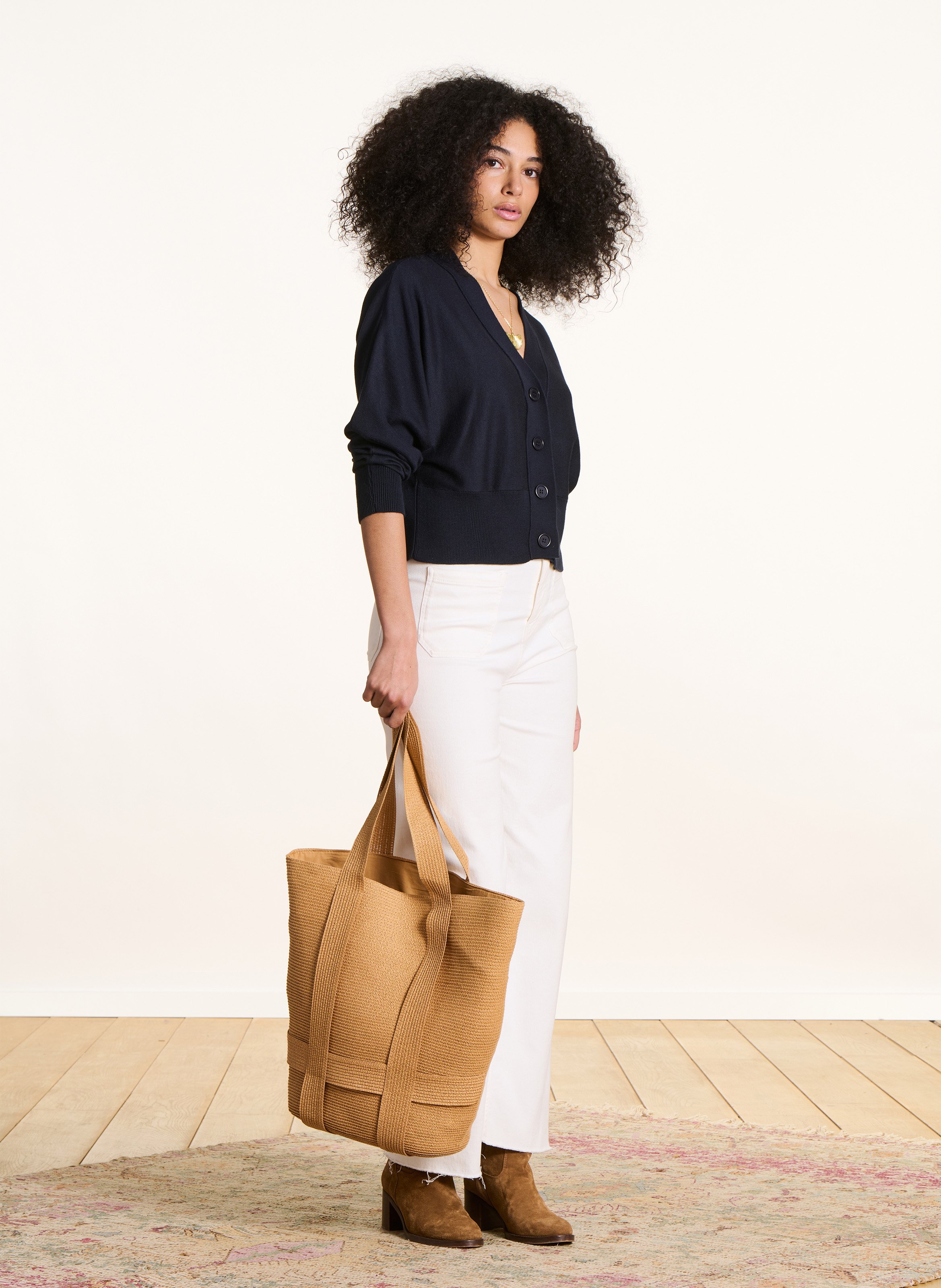 Gilet ample court maille unie Bleu