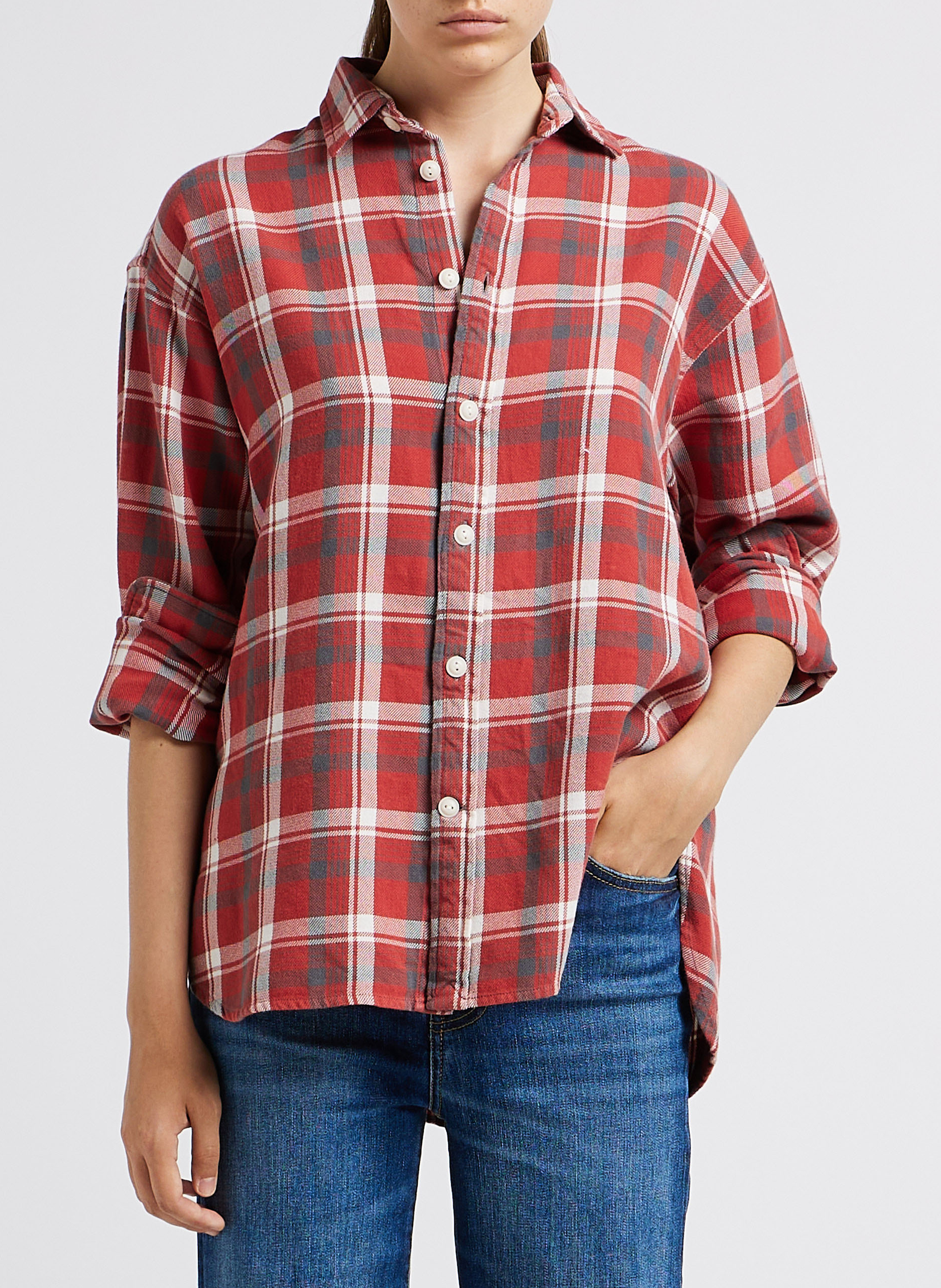 Karierte Baumwollbluse mit klassischem Kragen POLO RALPH LAUREN Rot