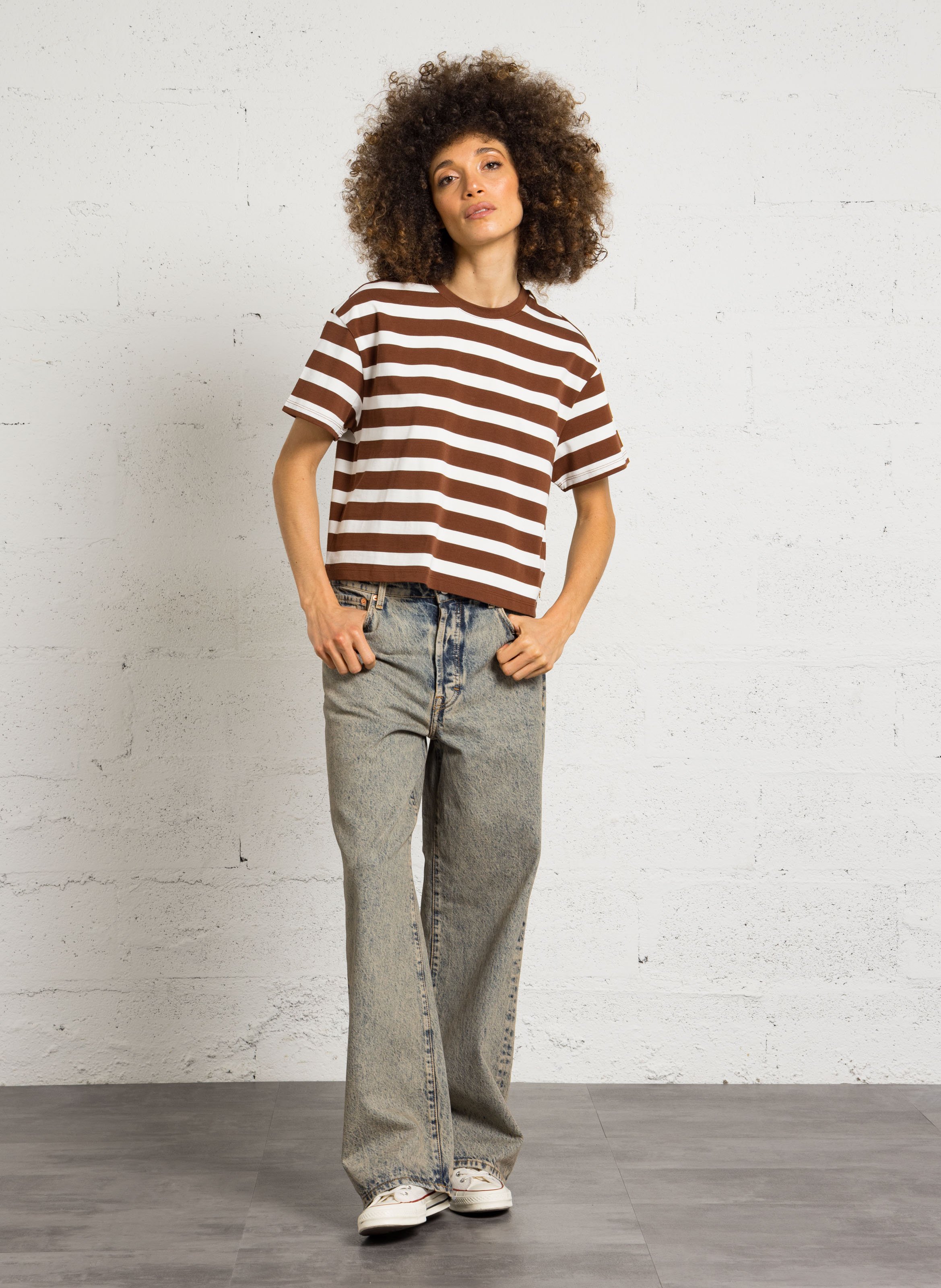 Tee-shirt oversize col rond en coton DES PETITS HAUTS Marron