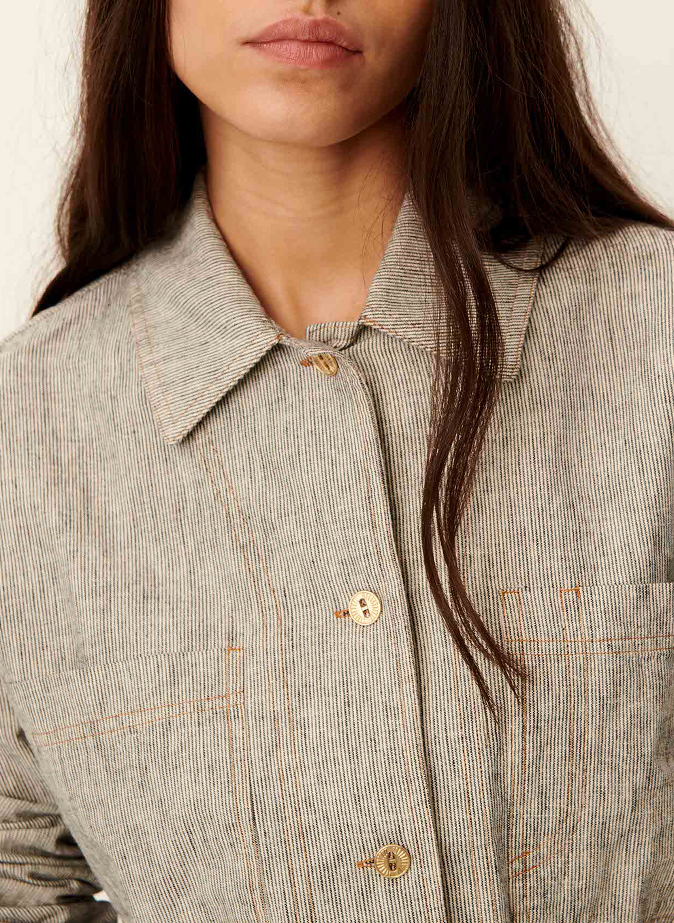 Linen- and cotton-blend straight overshirt with classic collar SESSUN Grey