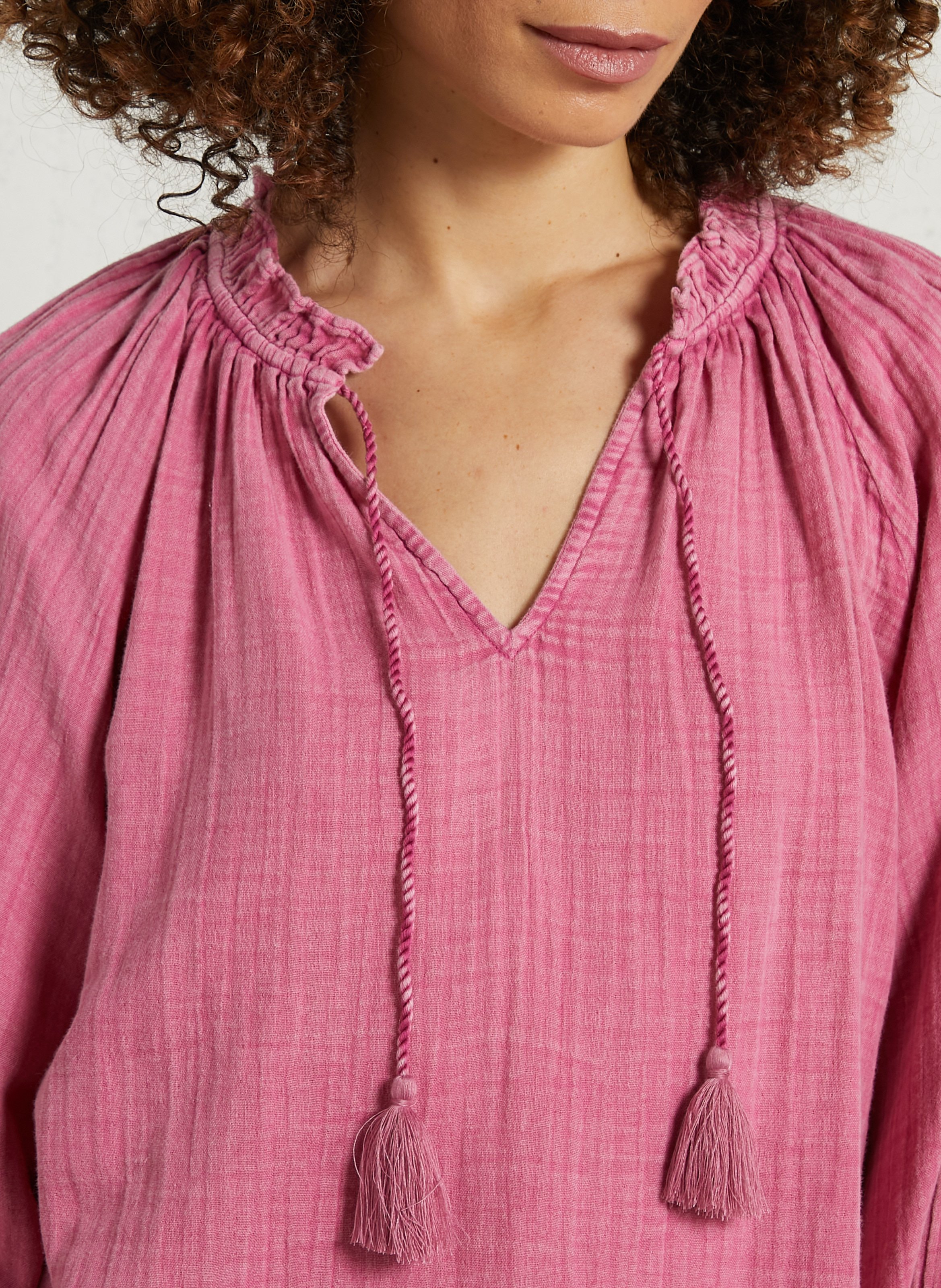 Blouse col V en coton LA PETITE ETOILE Rose