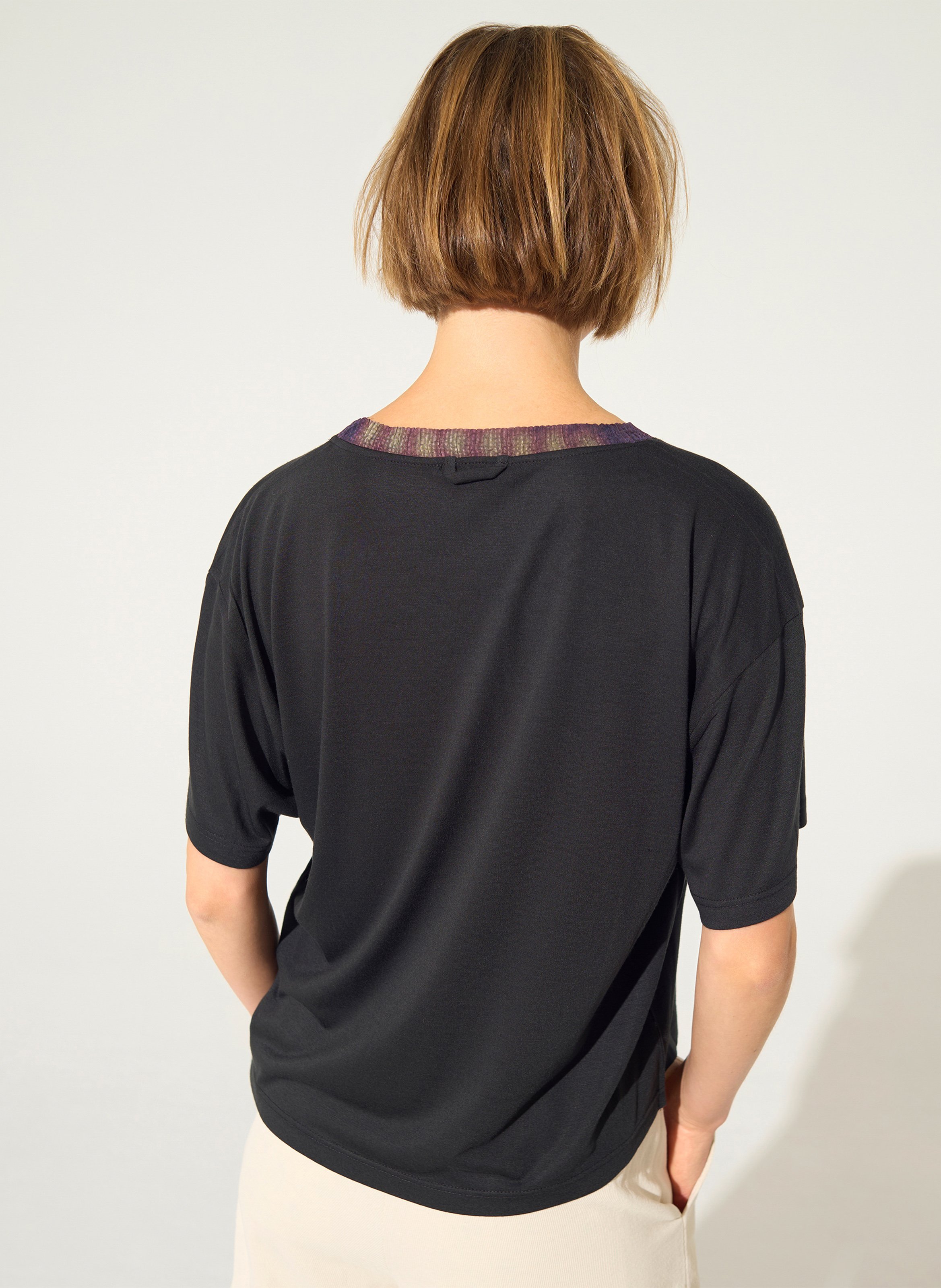 Round neck printed flowy t-shirt COTELAC Purple