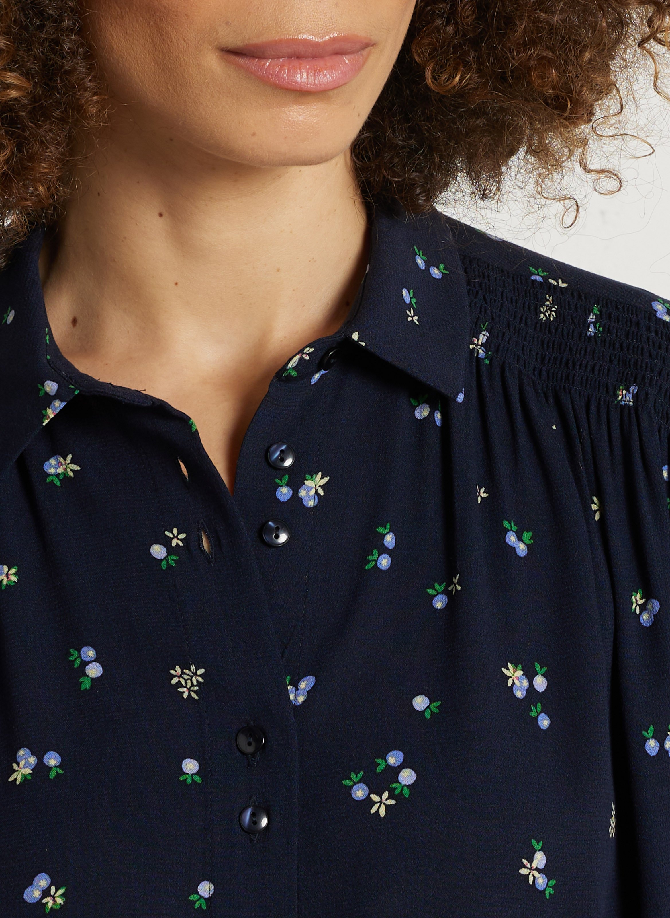 Floral print loose-fit shirt with classic collar DES PETITS HAUTS Black