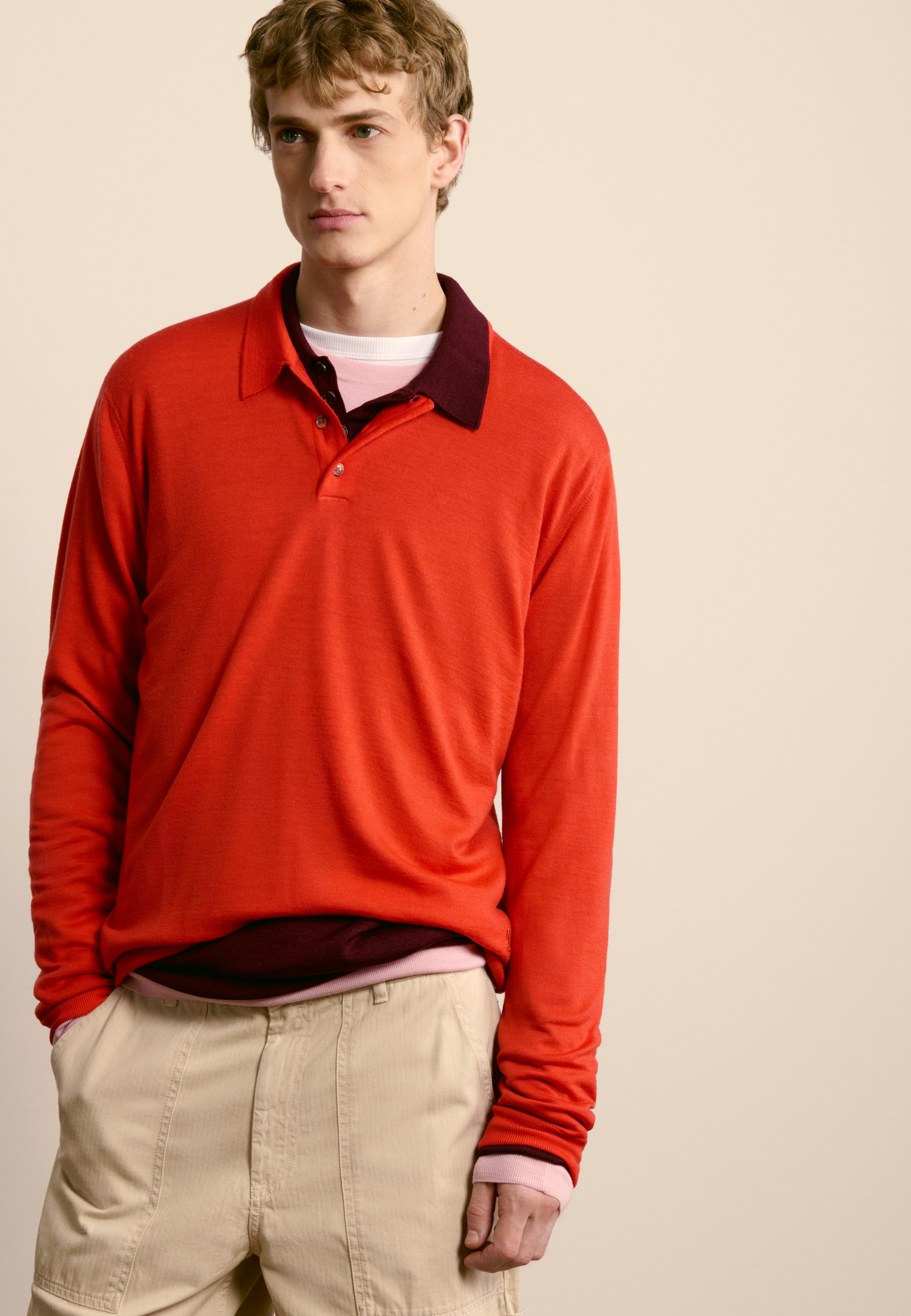 Long-sleeve Merino wool polo MAISON MONTAGUT