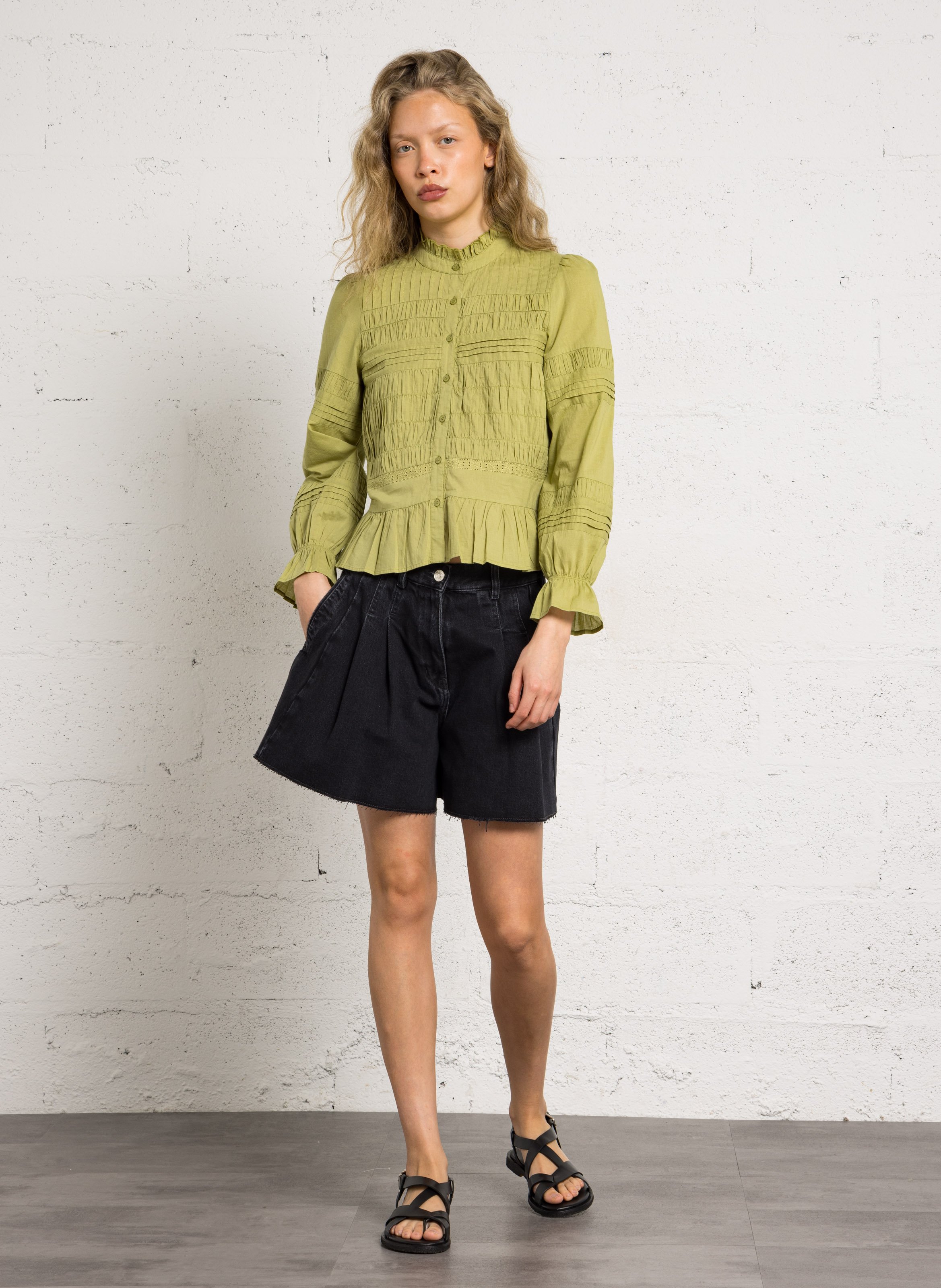 Rechte katoenen blouse met ronde hals PETITE MENDIGOTE Groen