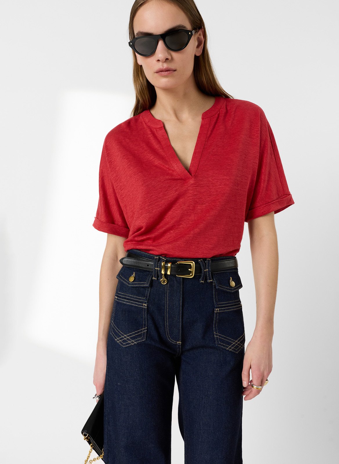 Dunne, linnen trui met V-hals GERARD DAREL Rood