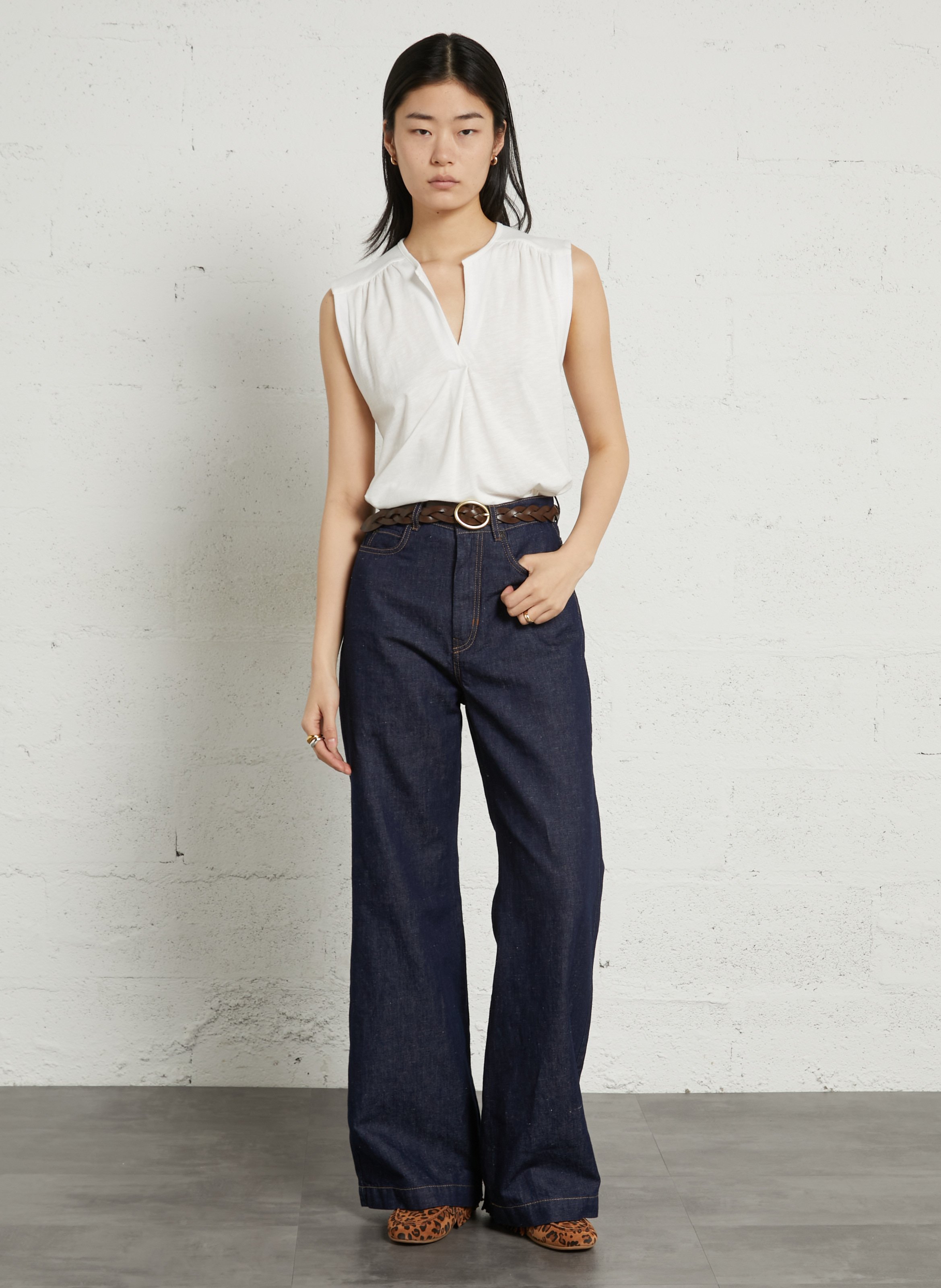 Weit geschnittenes T-Shirt aus Baumwoll-Mix mit V-Ausschnitt SUD EXPRESS Beige