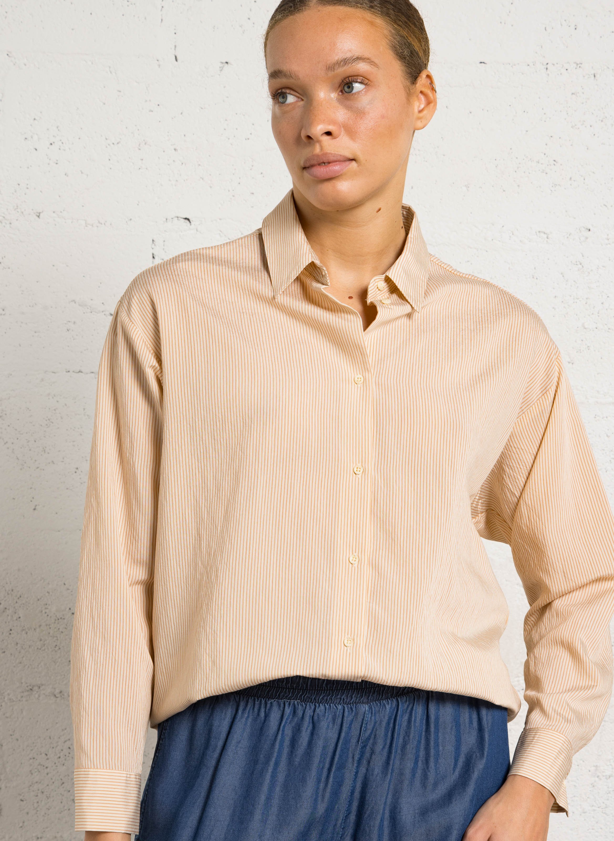 Gestreept, wijd overhemd met klassieke kraag SACRECOEUR Oranje