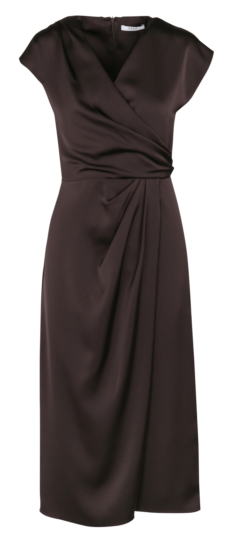 Robe longue satinée col v ZAPA Marron