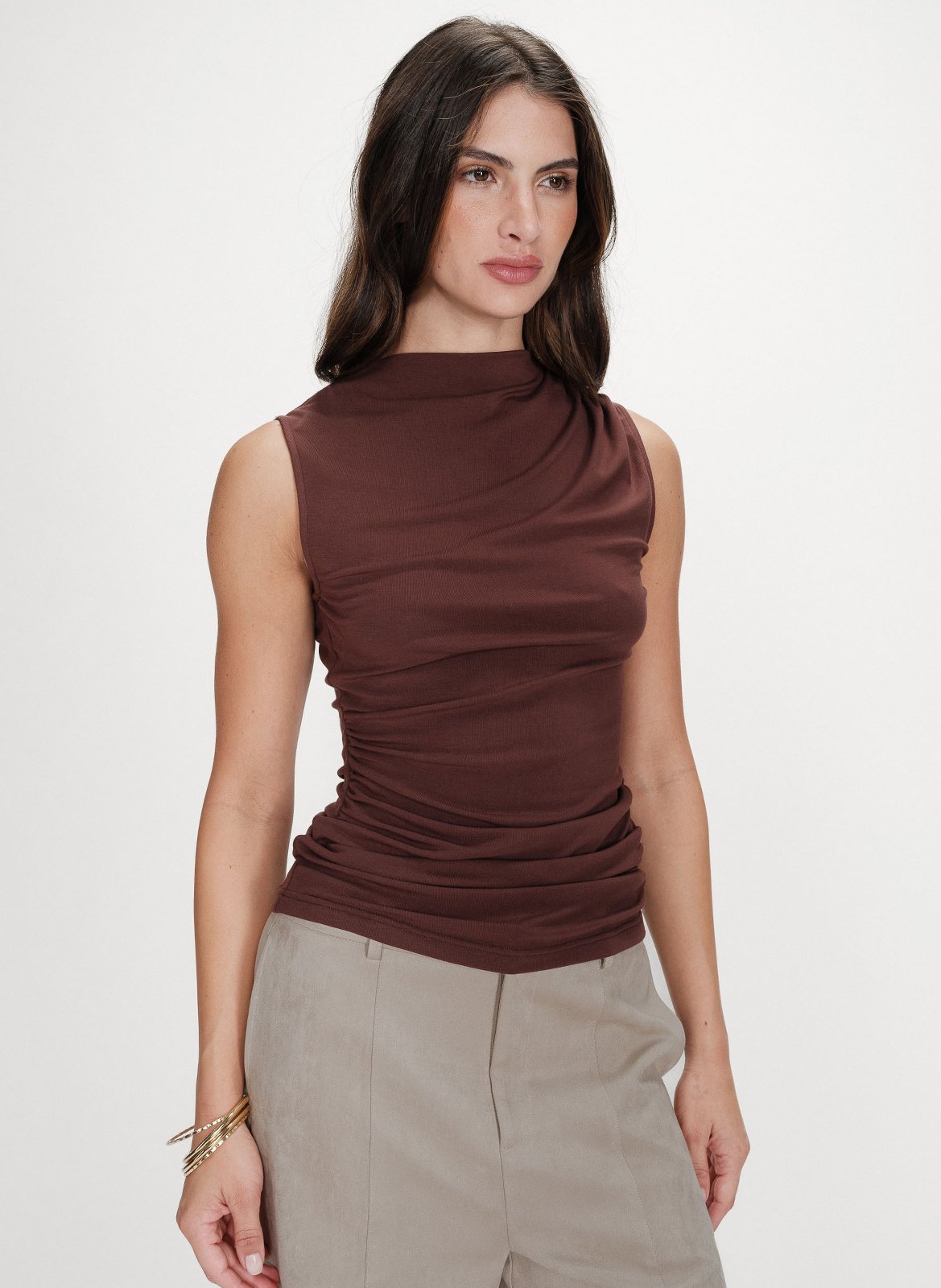 Top col montant  GRACE ET MILA Marron