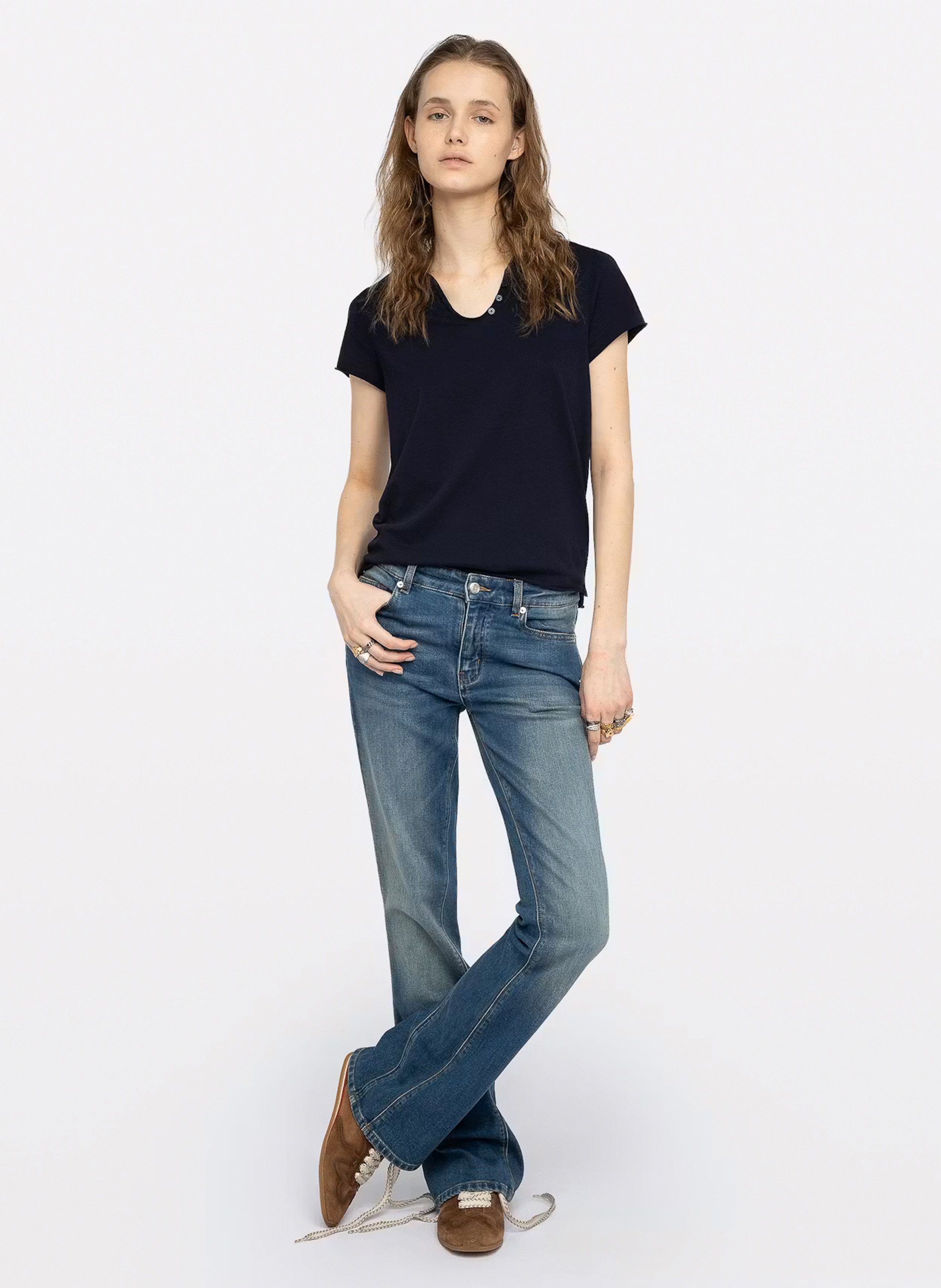 T-shirt van biokatoen met V-hals ZADIG&VOLTAIRE Blauw