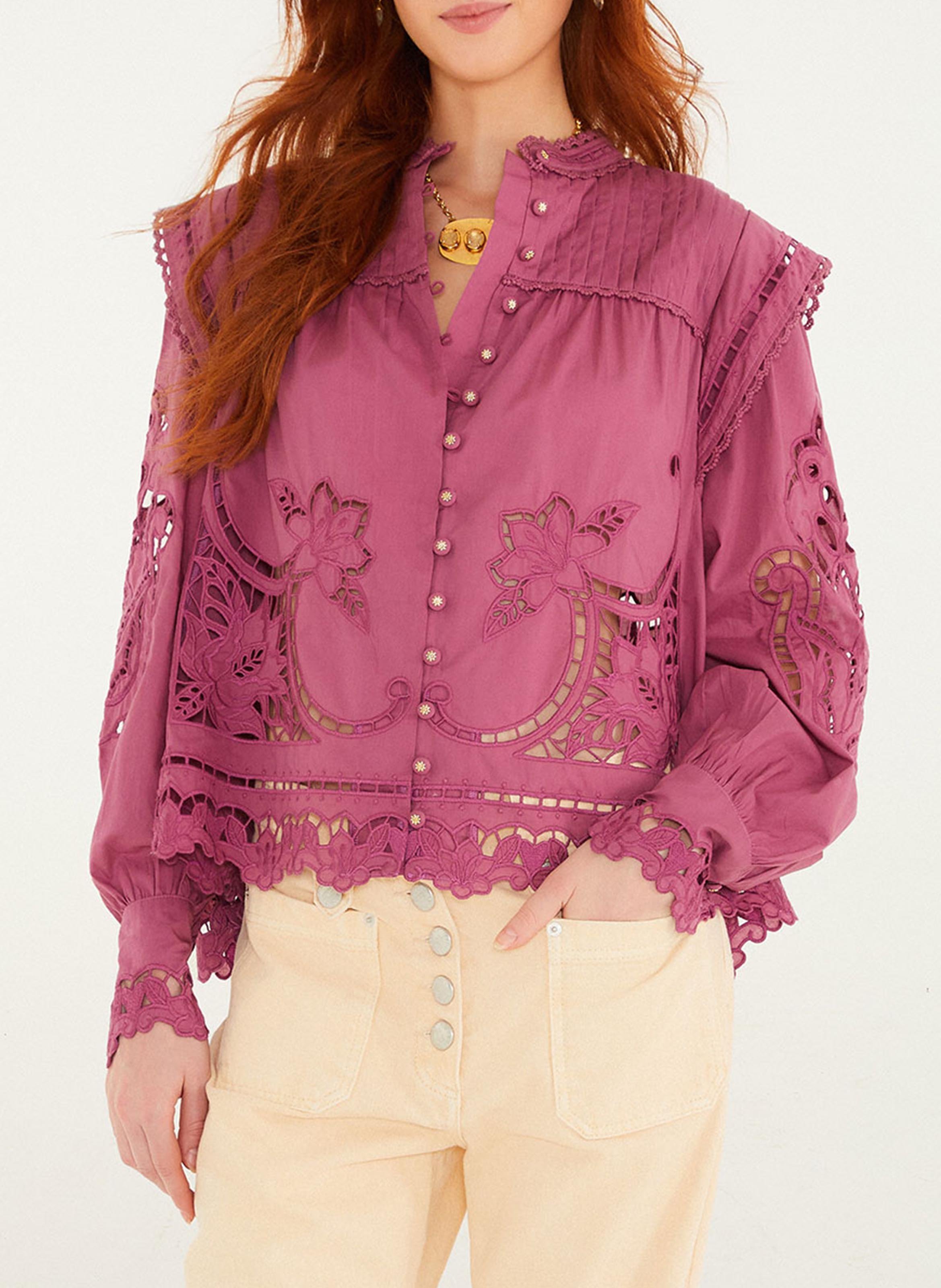 Embroidered round-neck blouse FARM RIO Pink