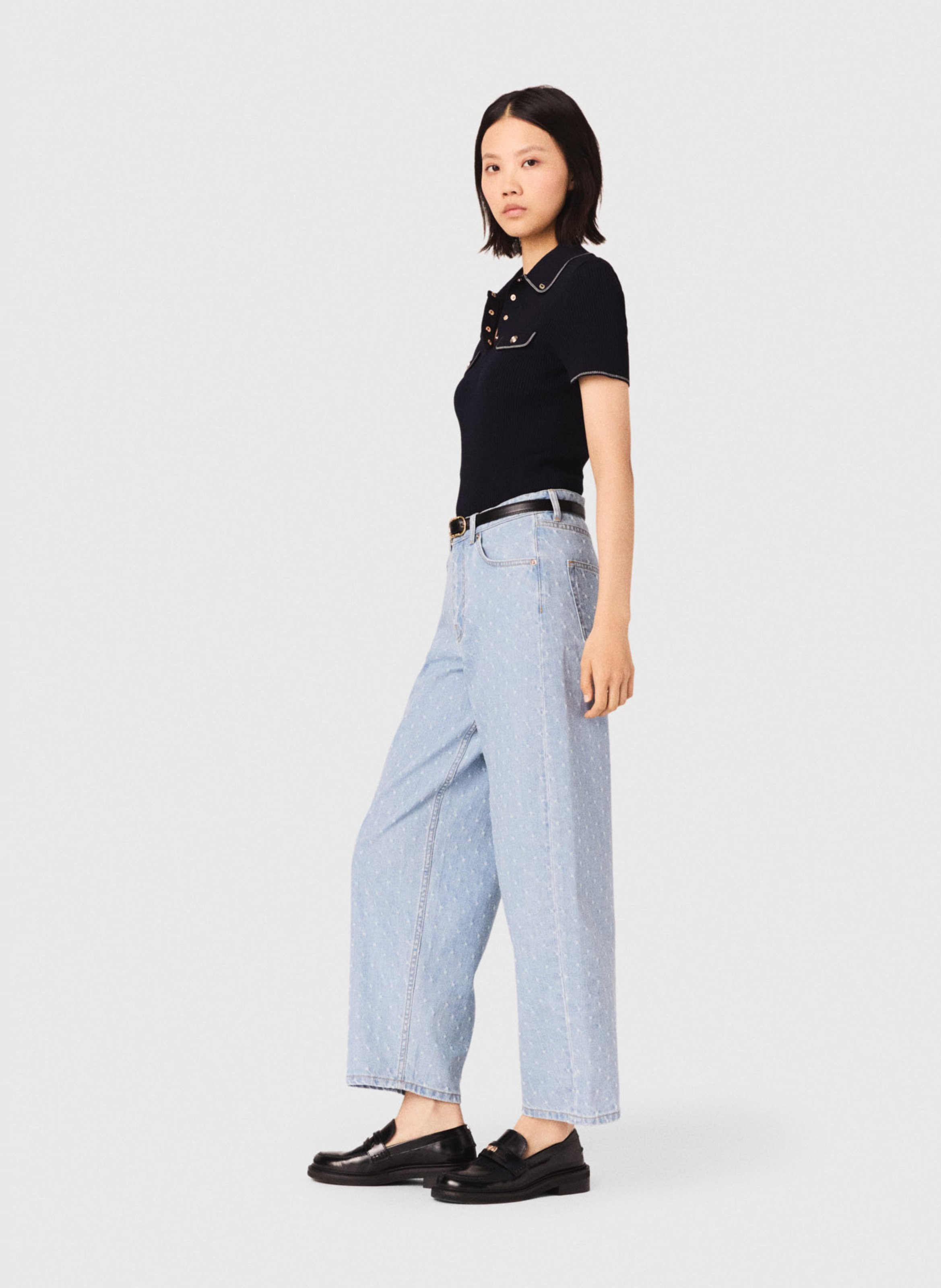 Pull ajusté col polo MAJE Bleu