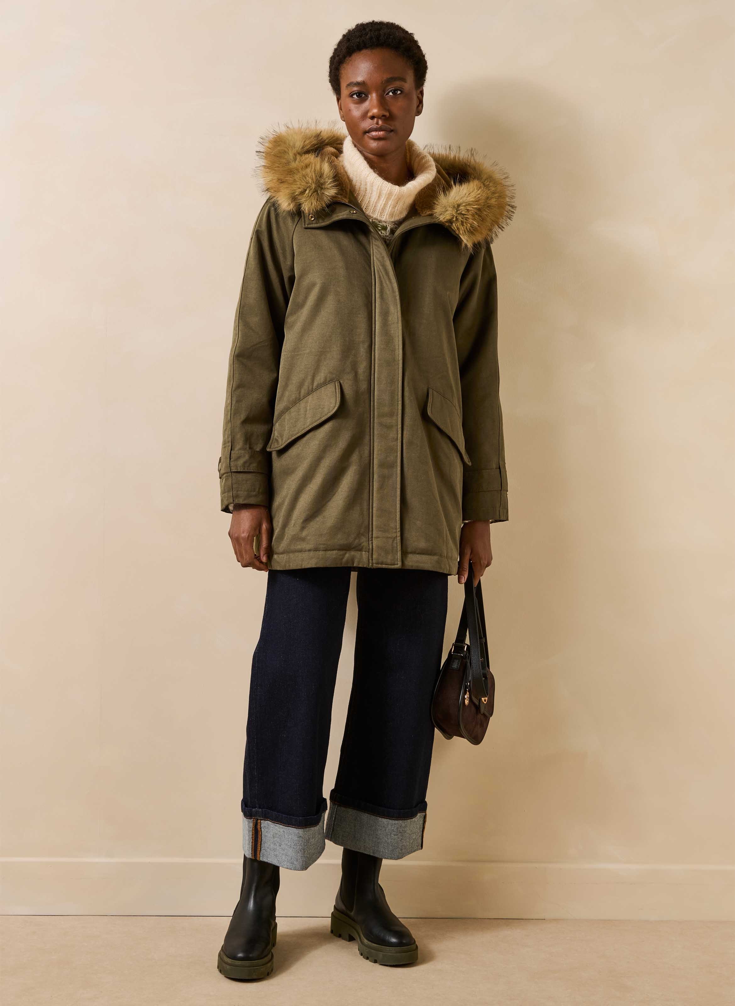 Oversized mantel van gemengd katoen LA FEE MARABOUTEE Kaki