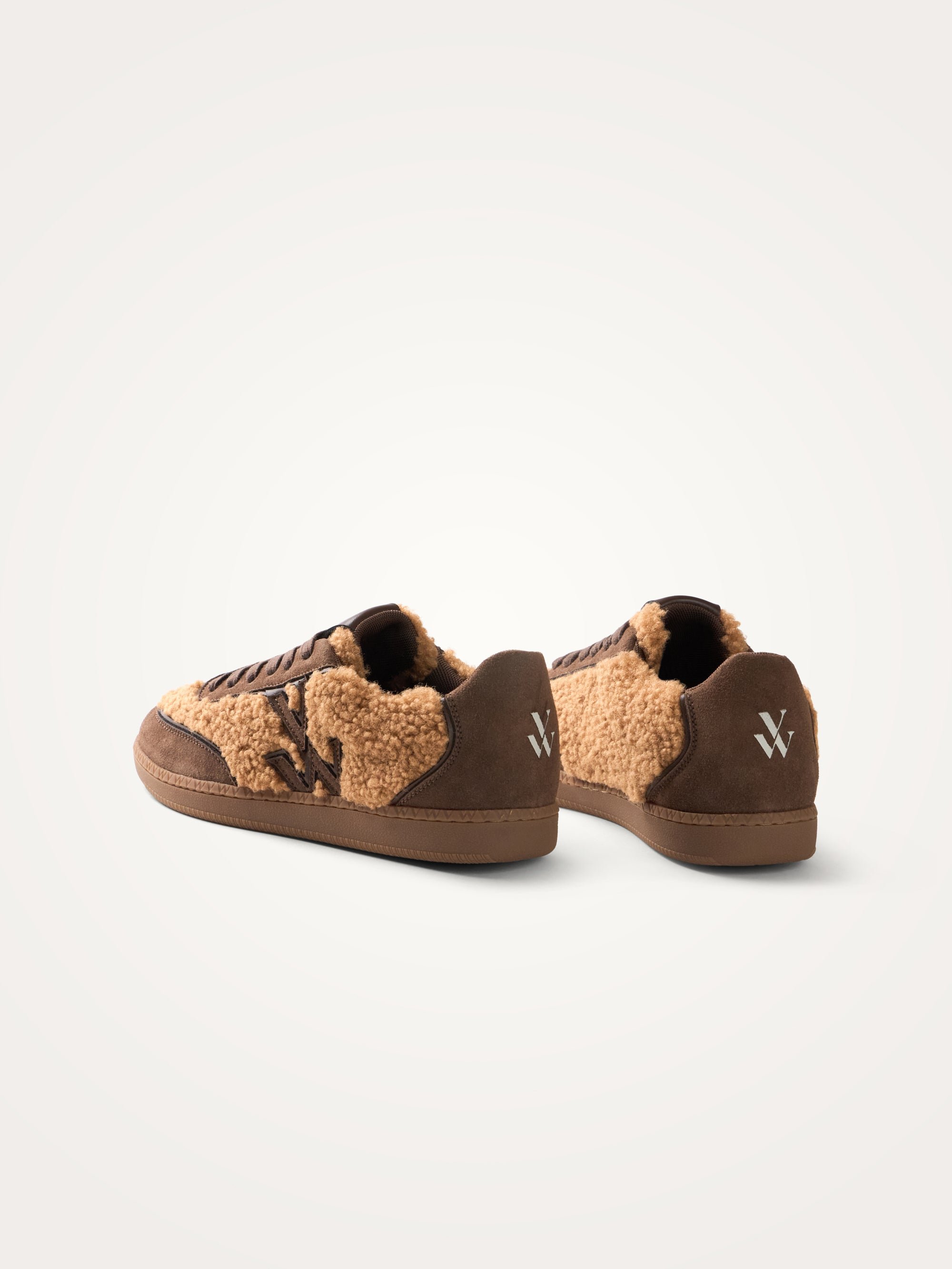 Monogram faux shearling sneakers with retro sole VANESSA WU Brown