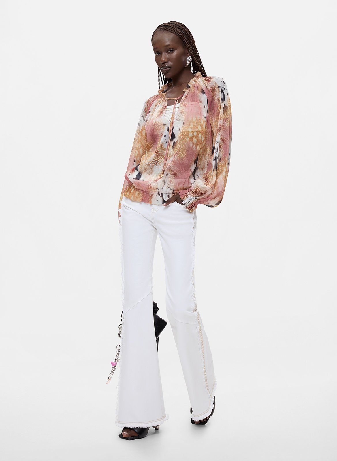 Bedrucktes Bluse mit Rundhalsausschnitt DESIGUAL Weiss