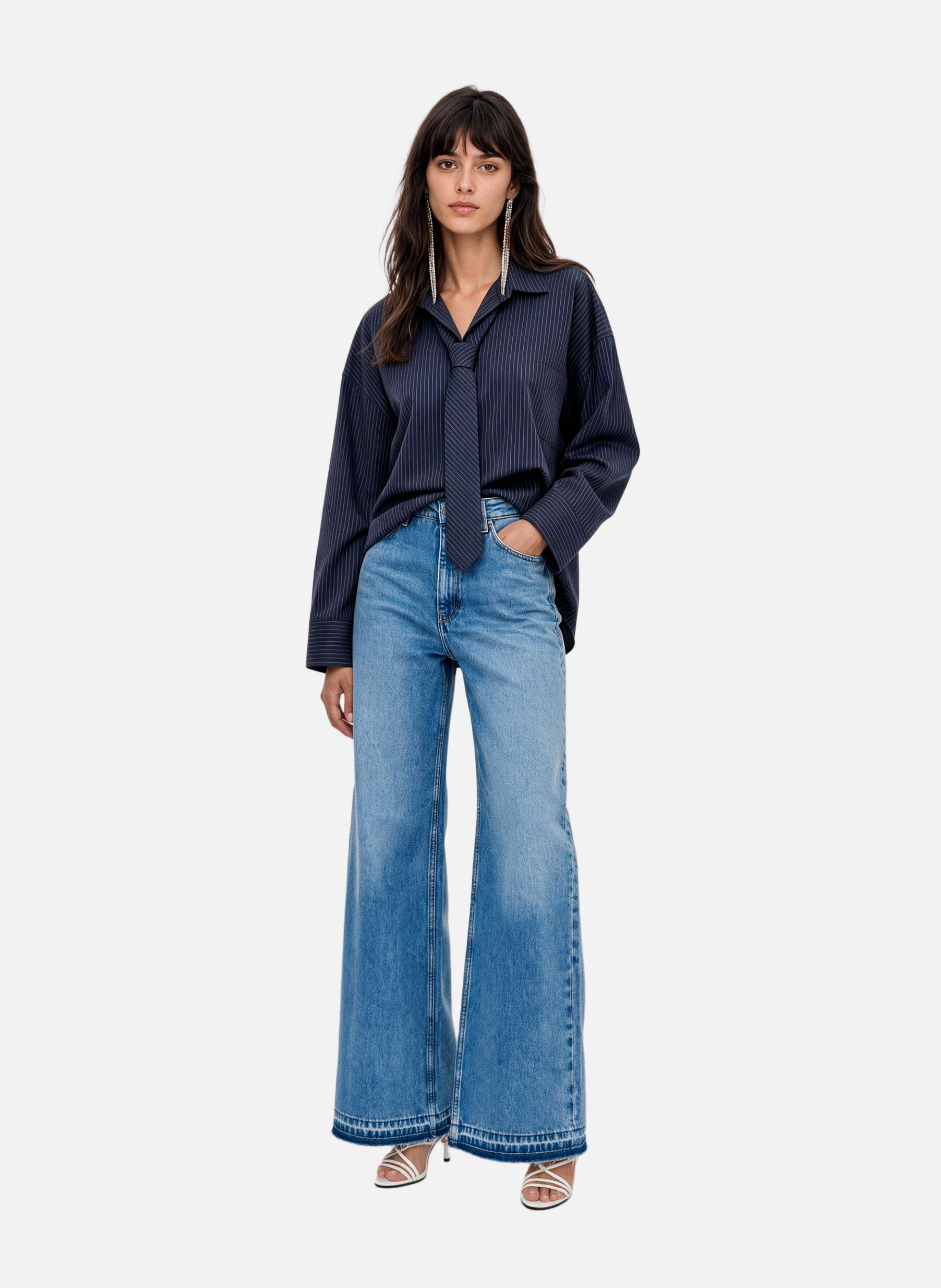 Striped cotton shirt with tie | Blue THE KOOPLES Women