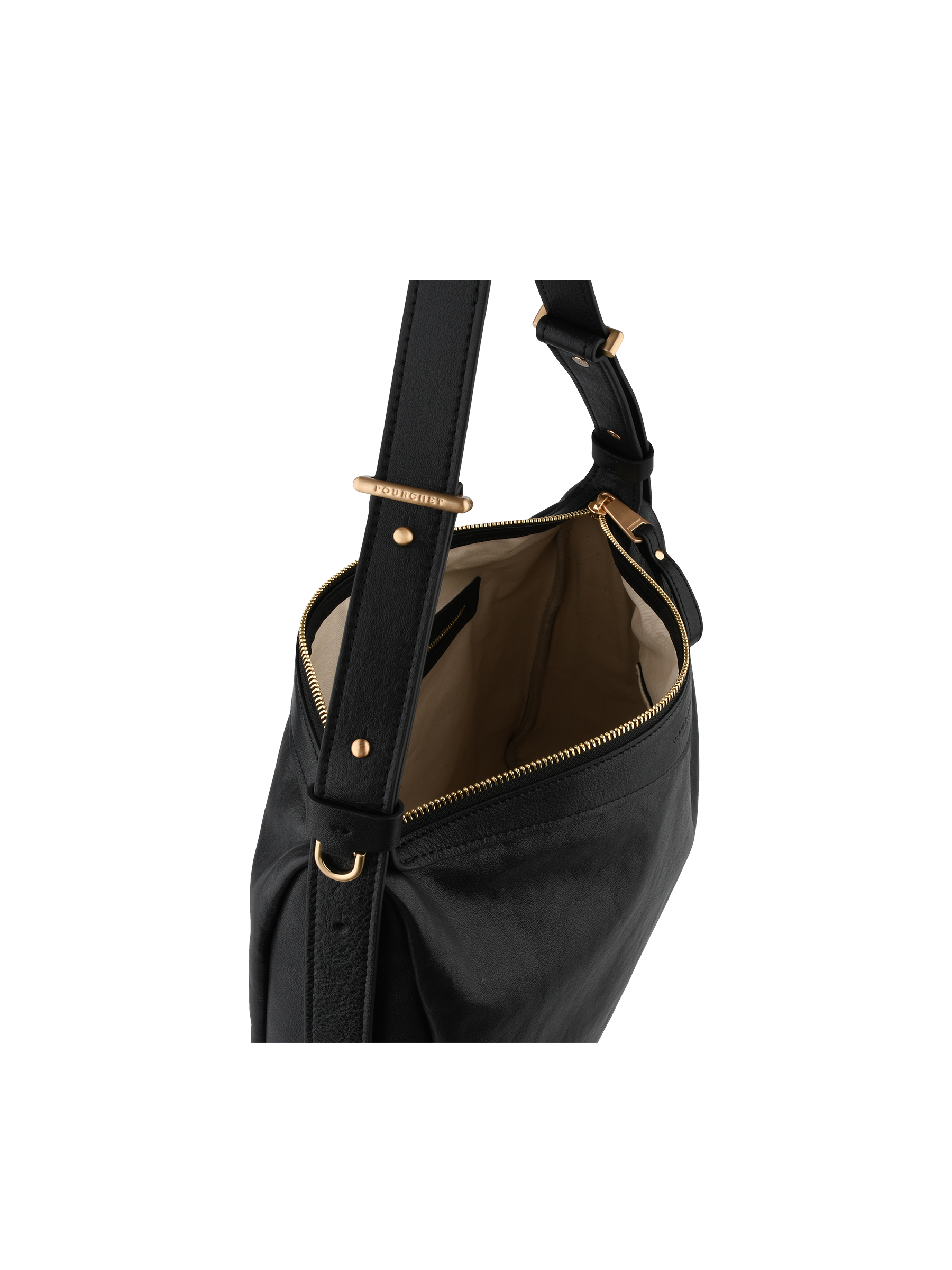 Sac porté épaule en cuir de vachette façon cuir vieilli POURCHET Noir