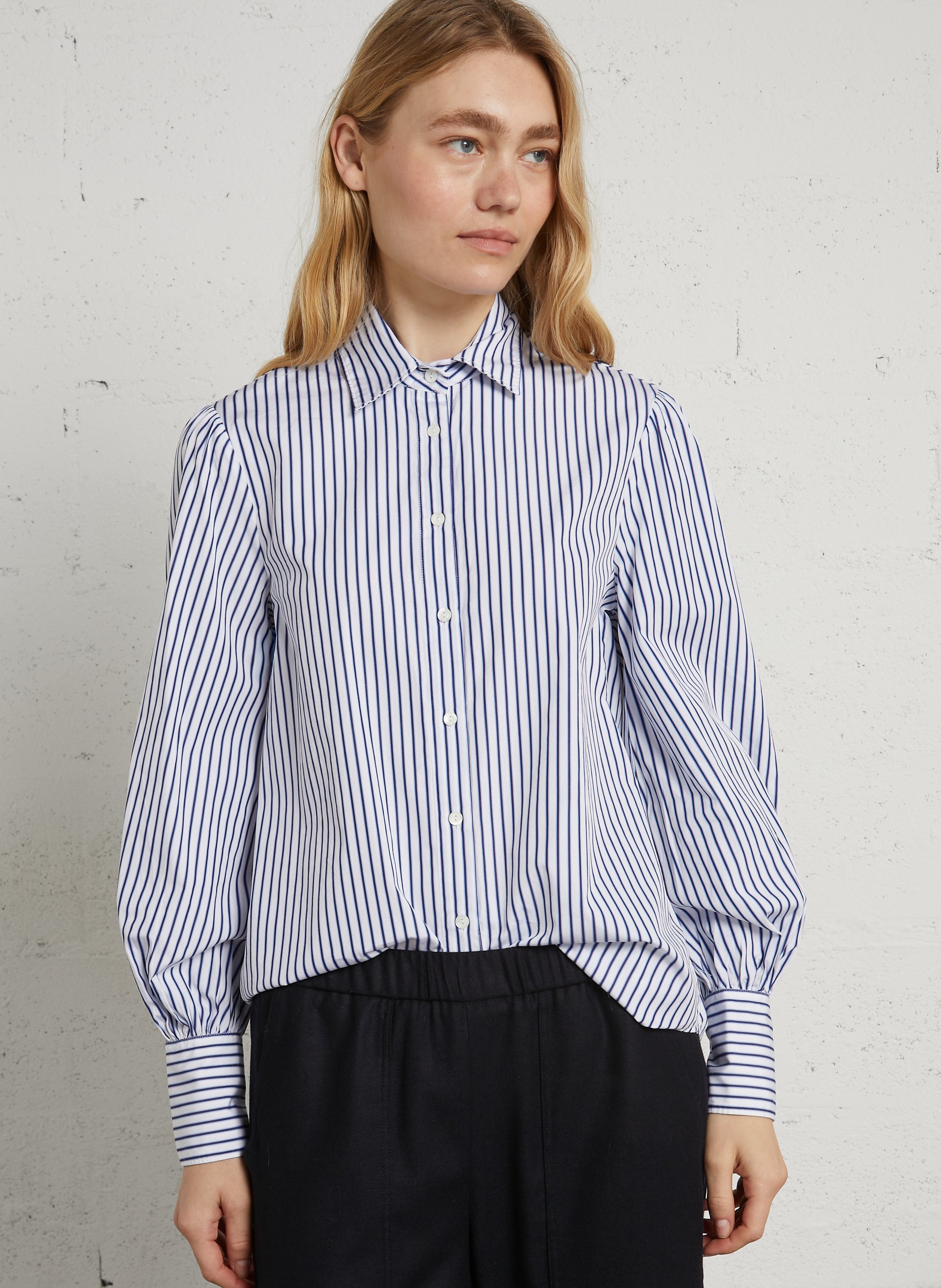 Striped straight cotton shirt with classic collar DIEGA White