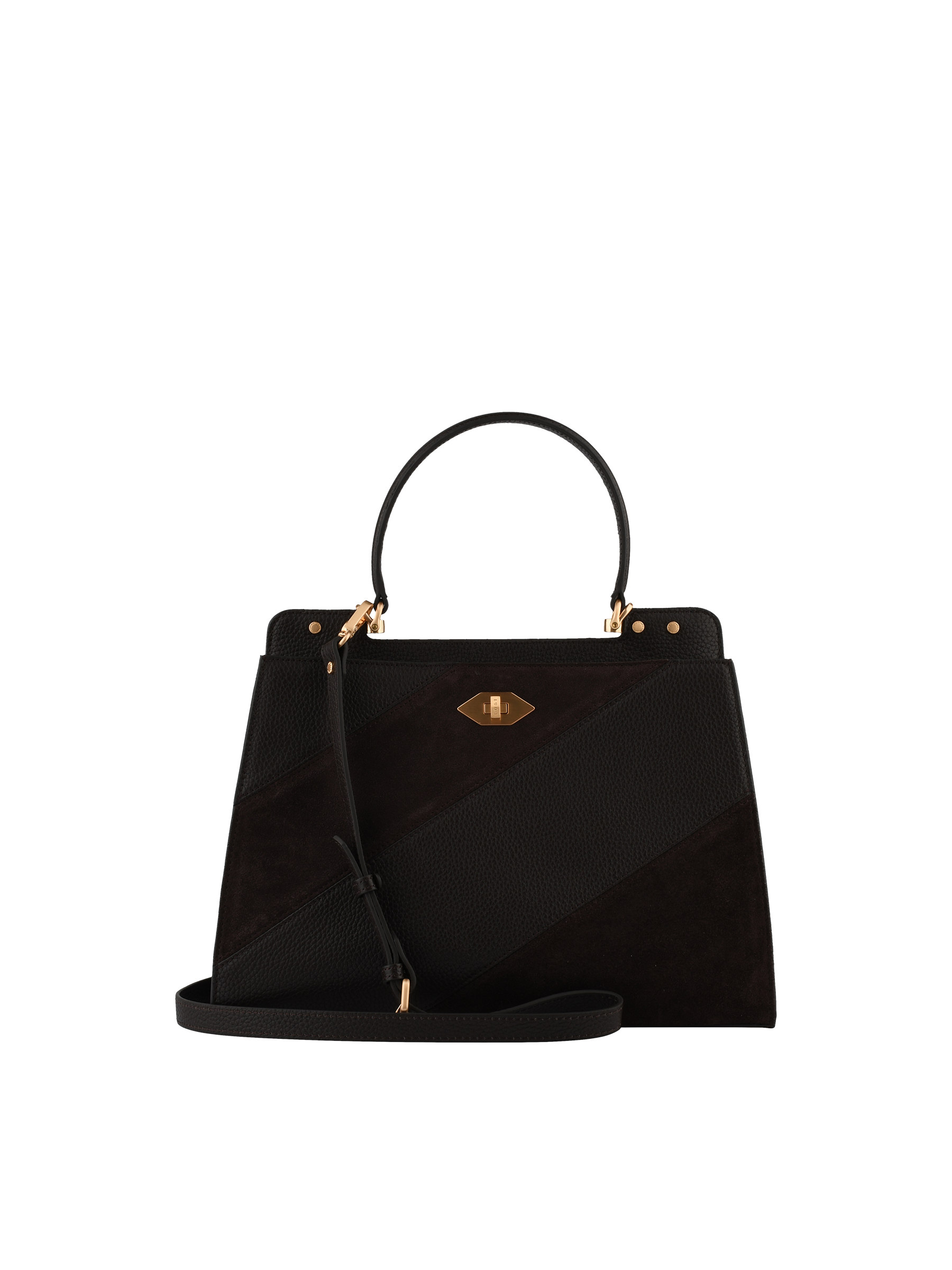 Cowhide leather handbag with a suede-effect finish POURCHET Multicolored