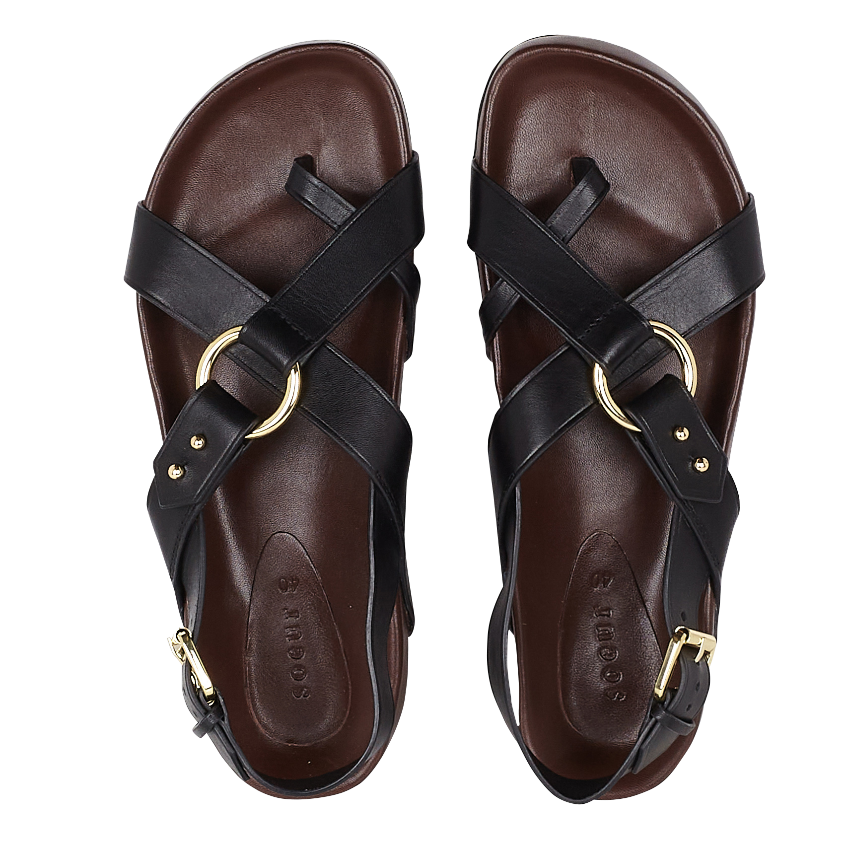 Platte, leren sandalen SOEUR Zwart