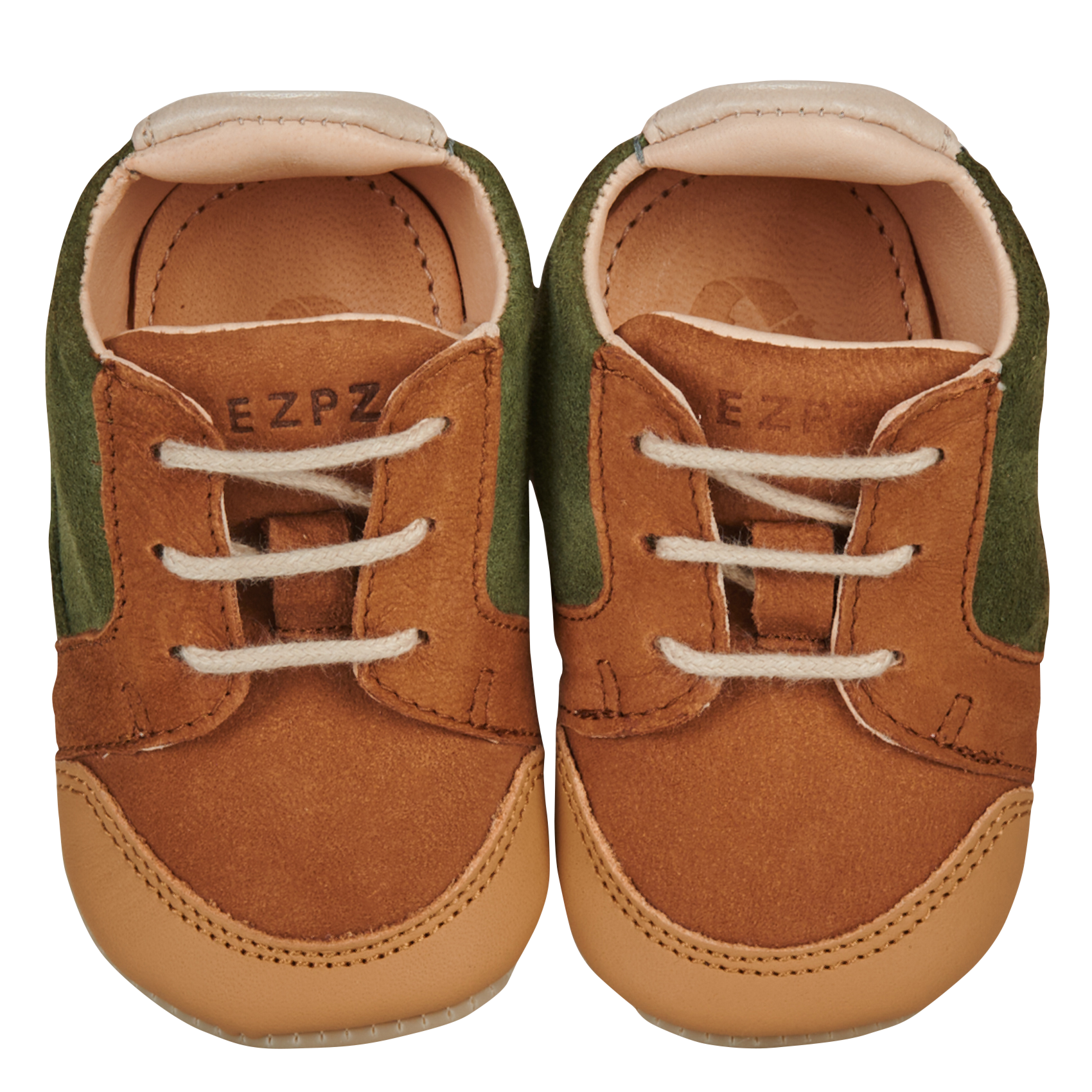 Chaussons en cuir bi-matière EASY PEASY Marron