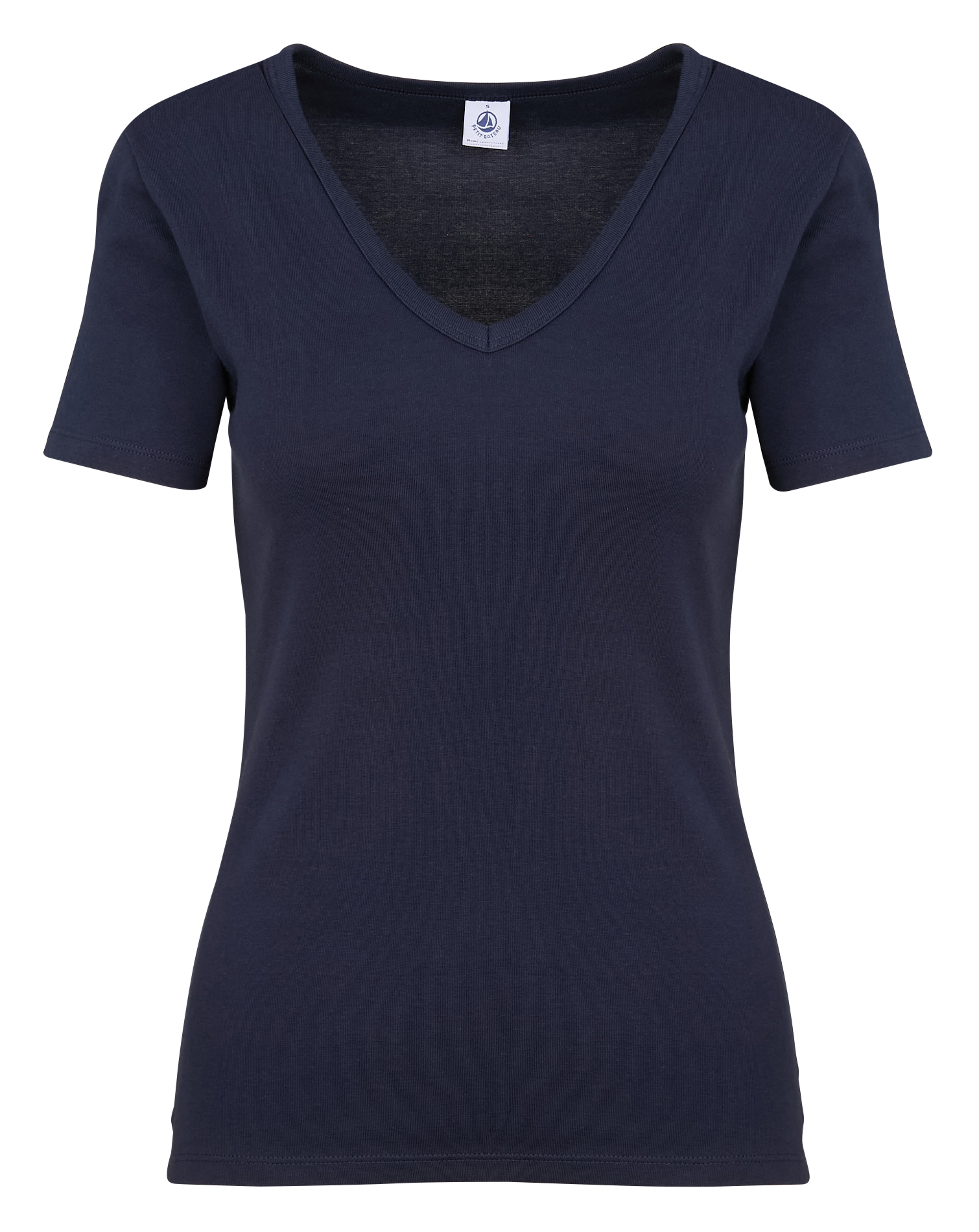 Tee-shirt droit à col V en coton  PETIT BATEAU Bleu