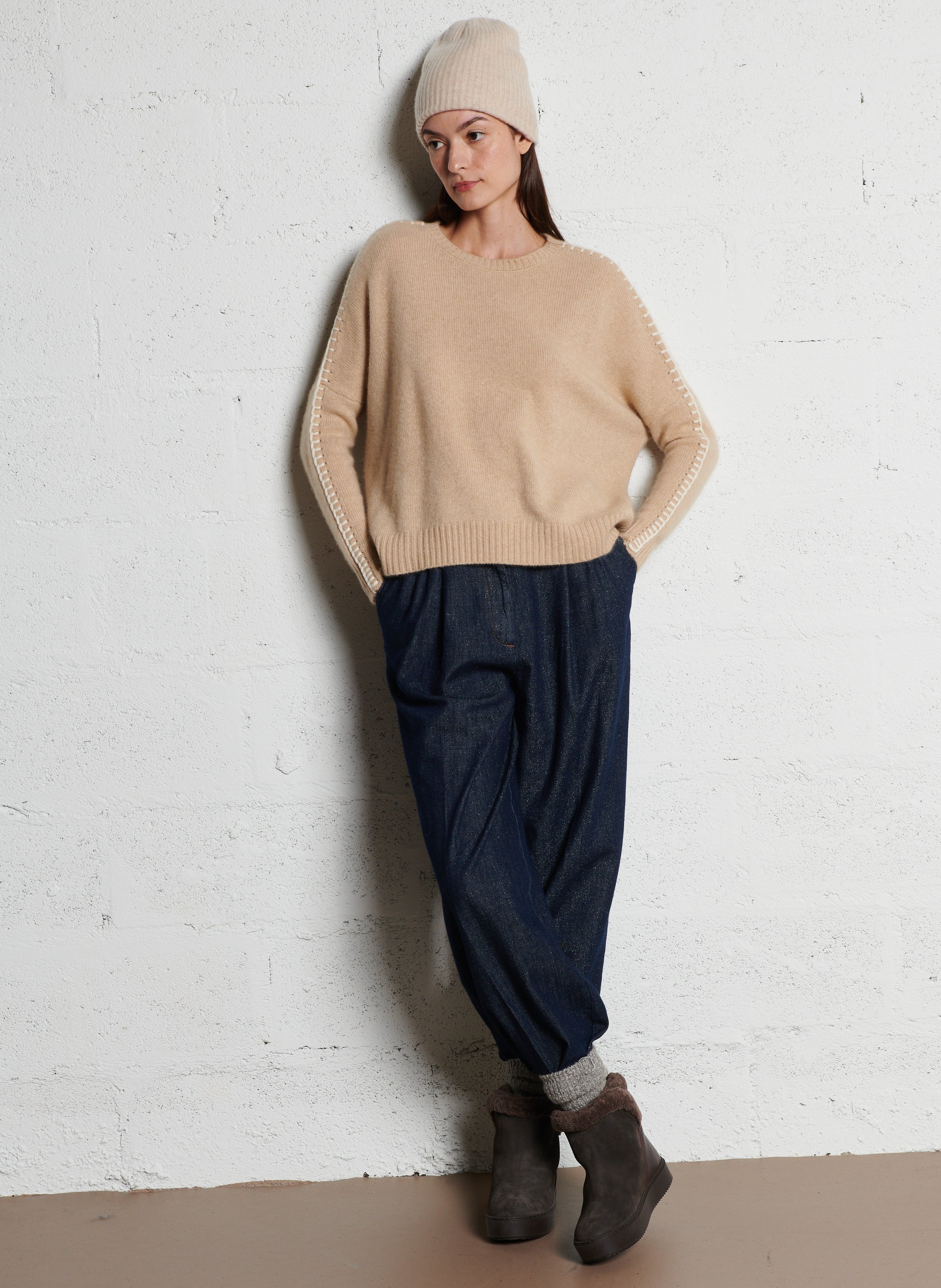 Pull droit en cachemire KUJTEN Beige