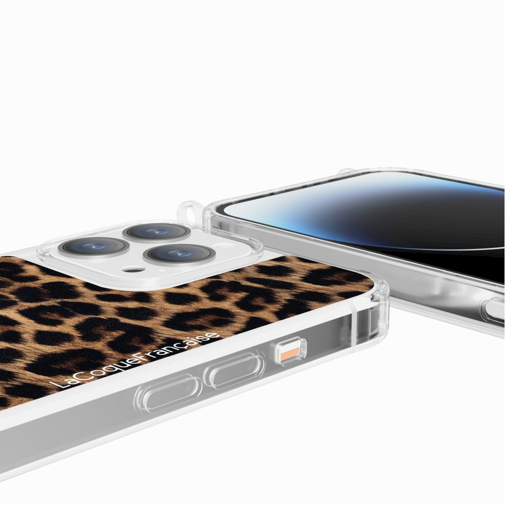 Leopard phone case with rings for iPhone 13 Pro Max Brown