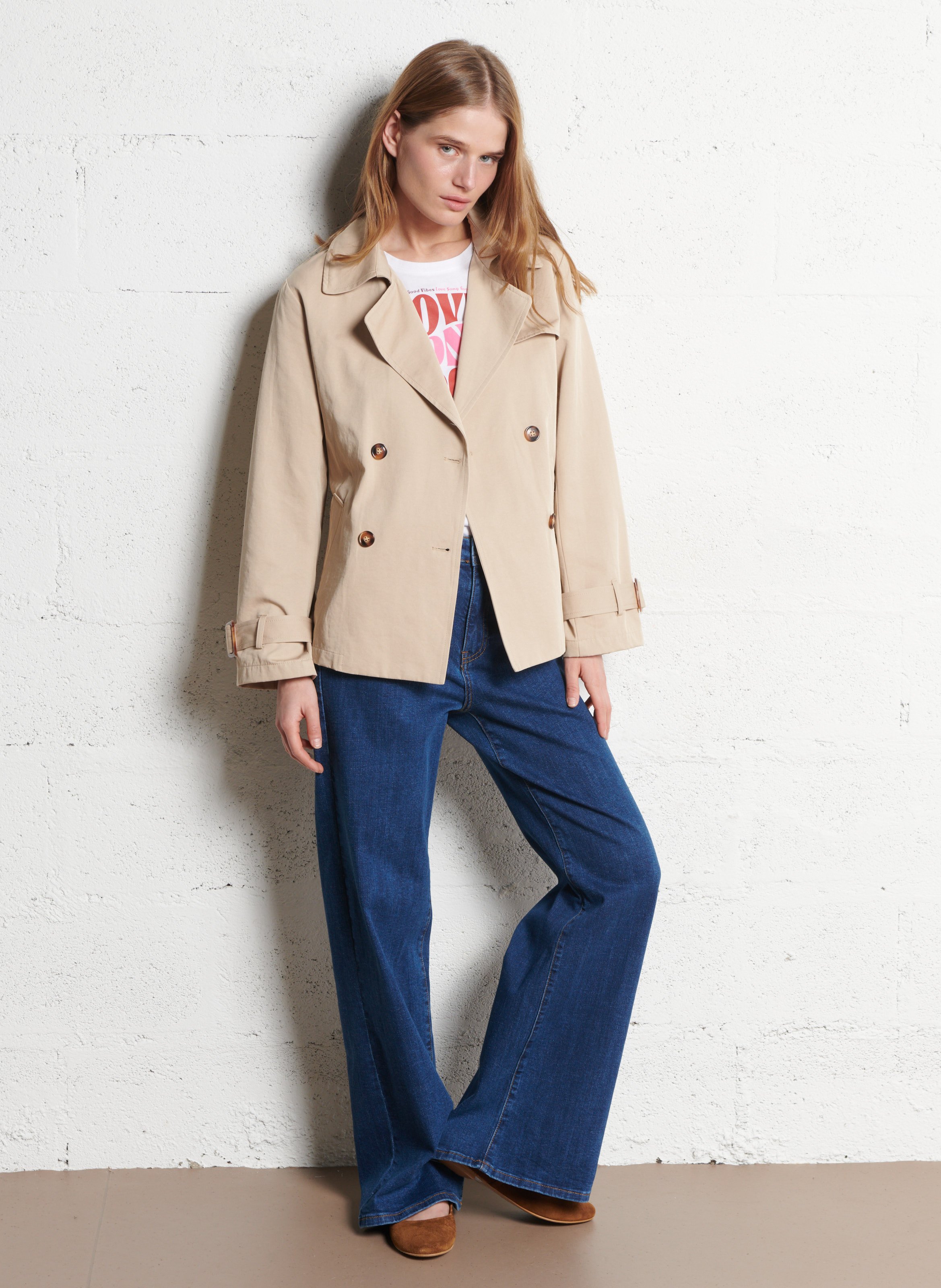 Trench court boutonné avec ceinture LA PETITE ETOILE Beige