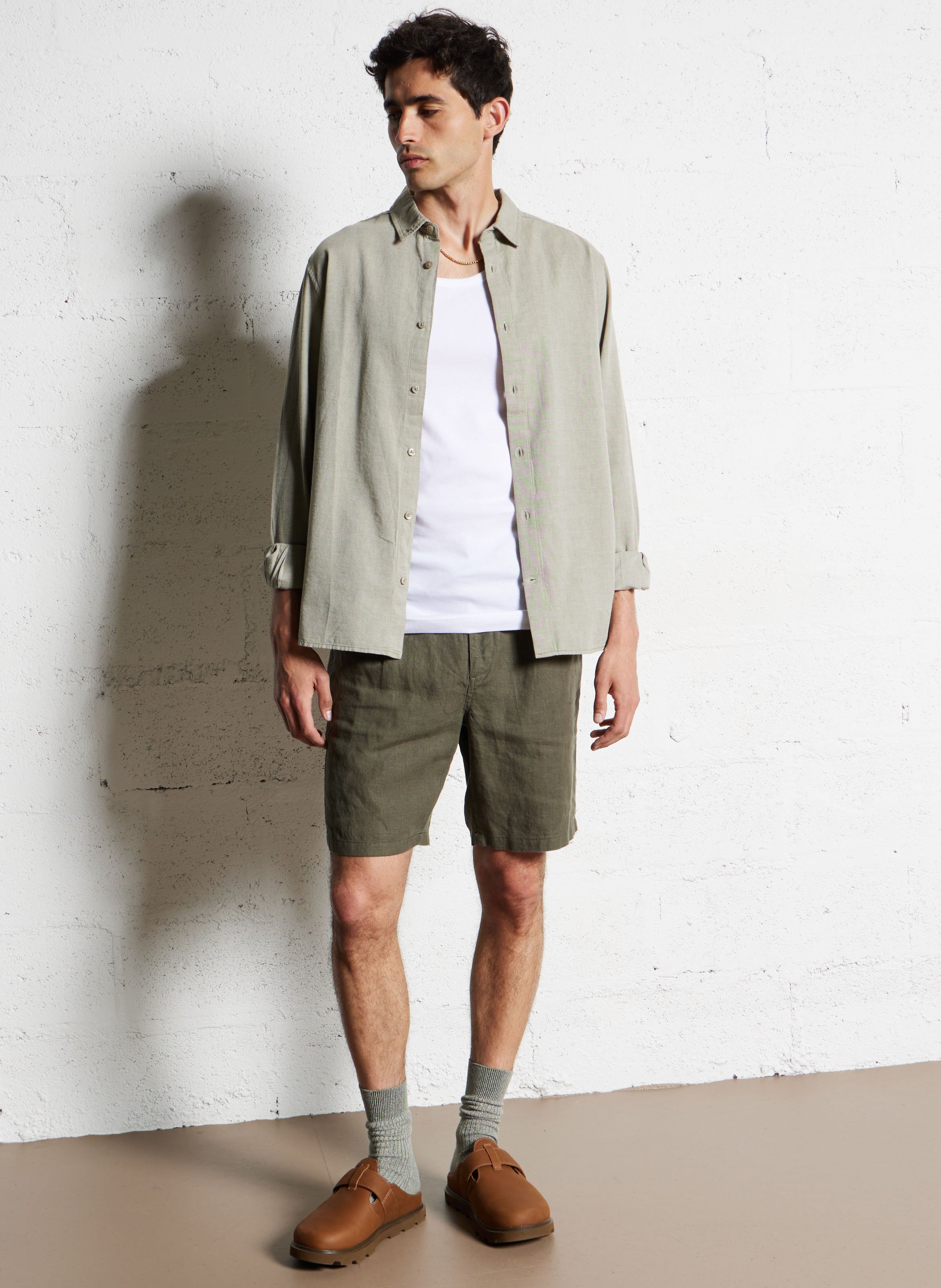 Chemise droite col classique en coton bio KNOWLEDGE COTTON APPAREL Vert